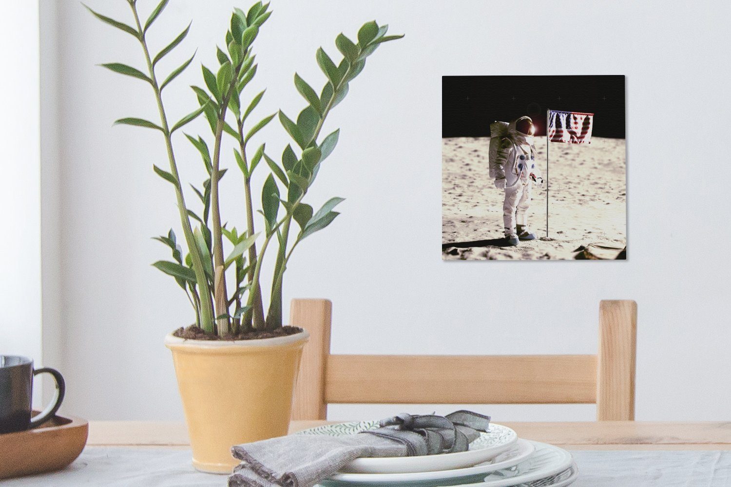 St), Astronaut OneMillionCanvasses® Flagge Amerika, - für Schlafzimmer Wohnzimmer Bilder (1 Leinwandbild Leinwand - Mond -