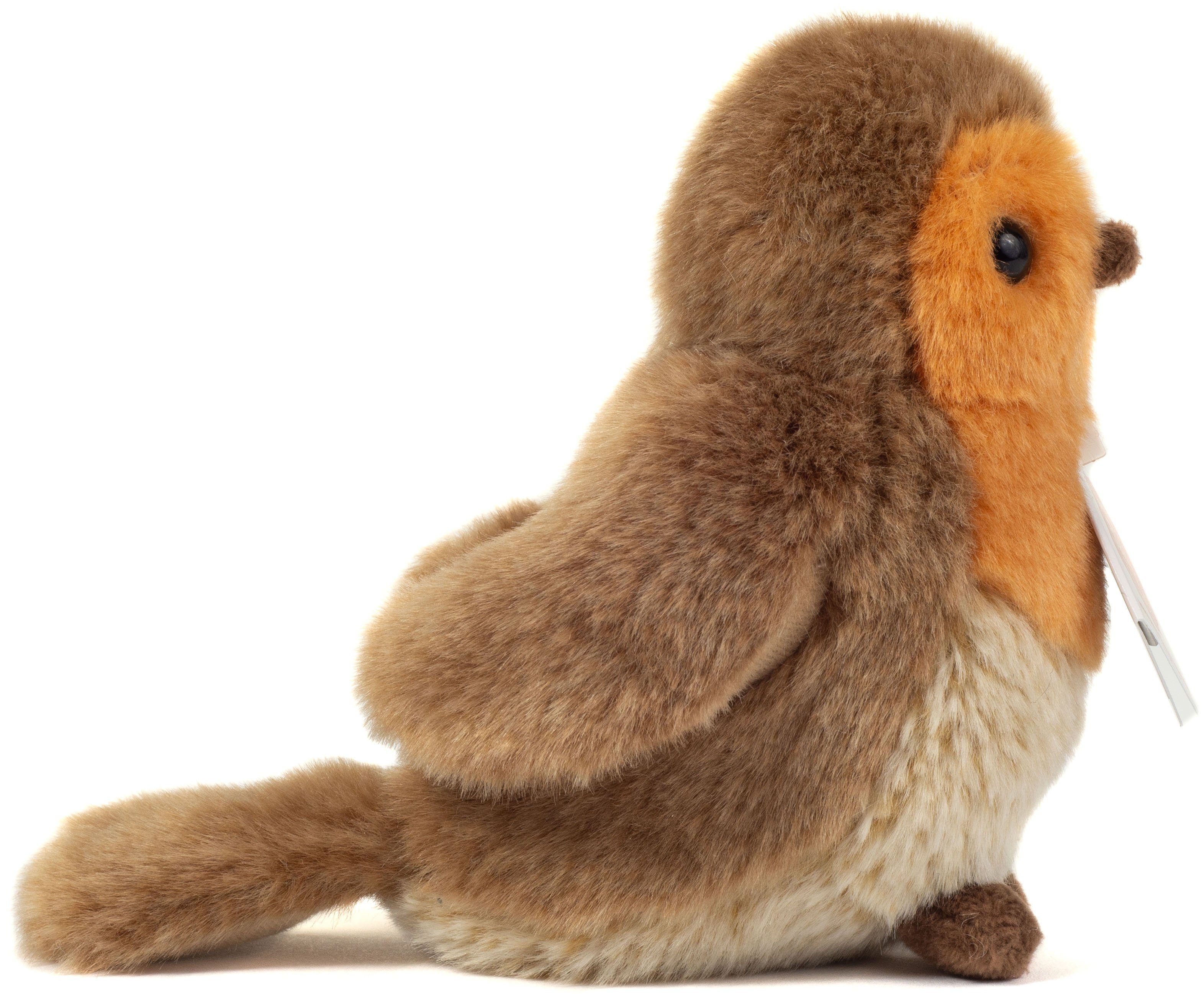 Teddy Hermann® Kuscheltier Rotkehlchen stehend braun/orange, 15 cm, zum Teil aus recyceltem Material