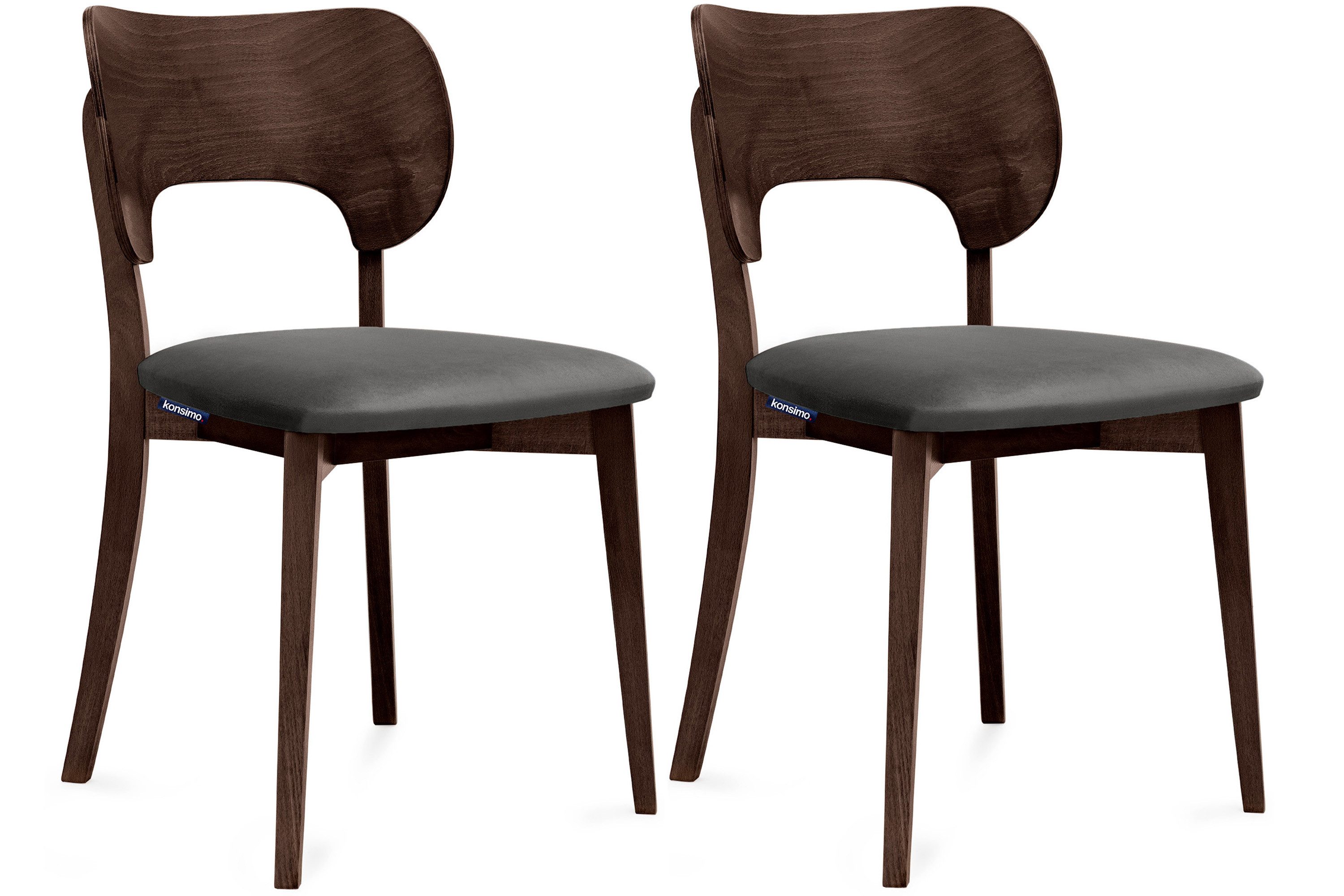 KONSIMO® Holzstuhl LYCO Esszimmerstühle, ergonomische Rückenlehne, Walnuss dunkel (Set, 2 St), Gestell aus Massivholz, Veloursitz, hergestellt in der EU