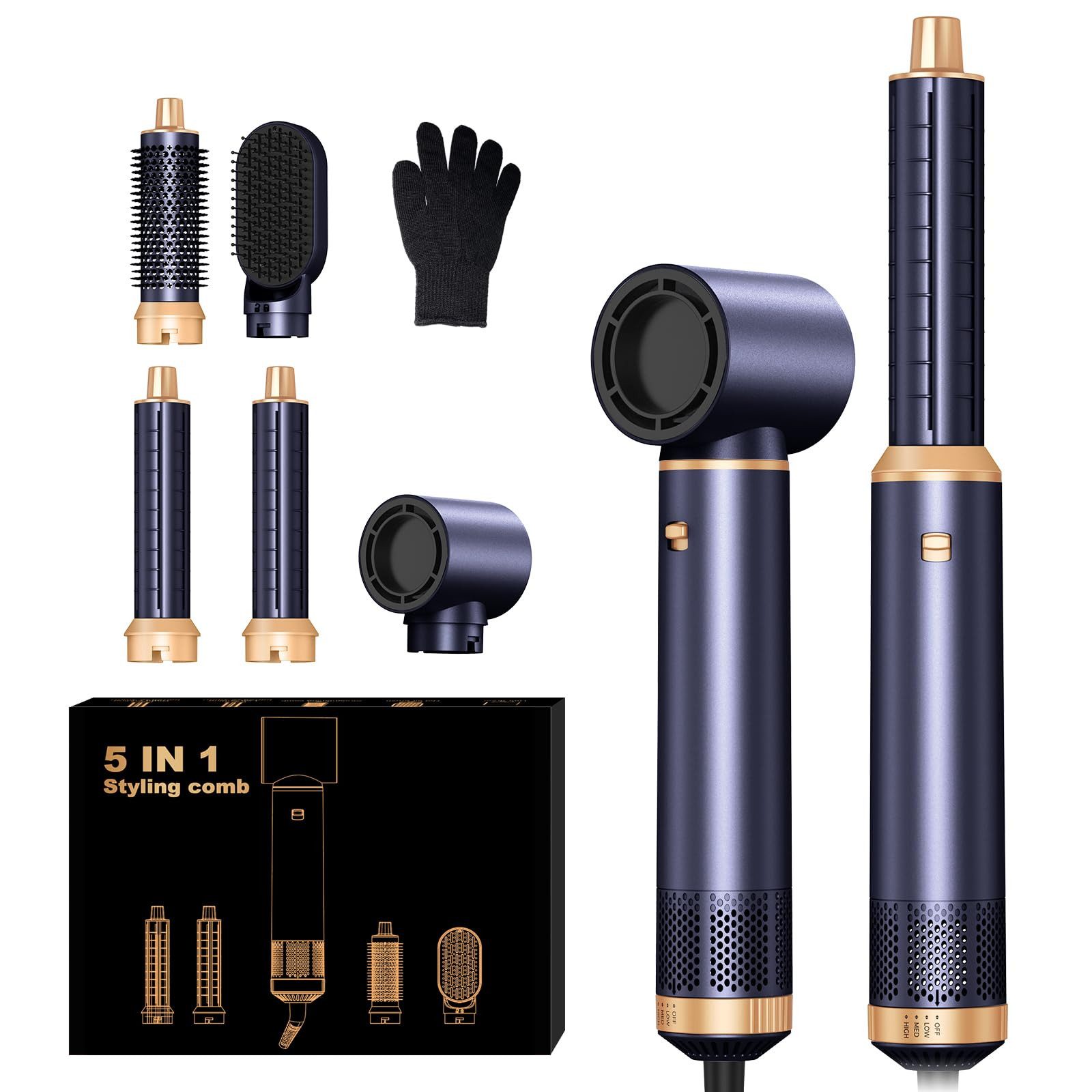 UKLISS Multihaarstyler 5-in-1-Hot-Styling-Bürsten-Set, Airstyler mit Rundbürstenföhn, Glätten,Trocknen,Volumen&Locken, All-in-One Hairstyler