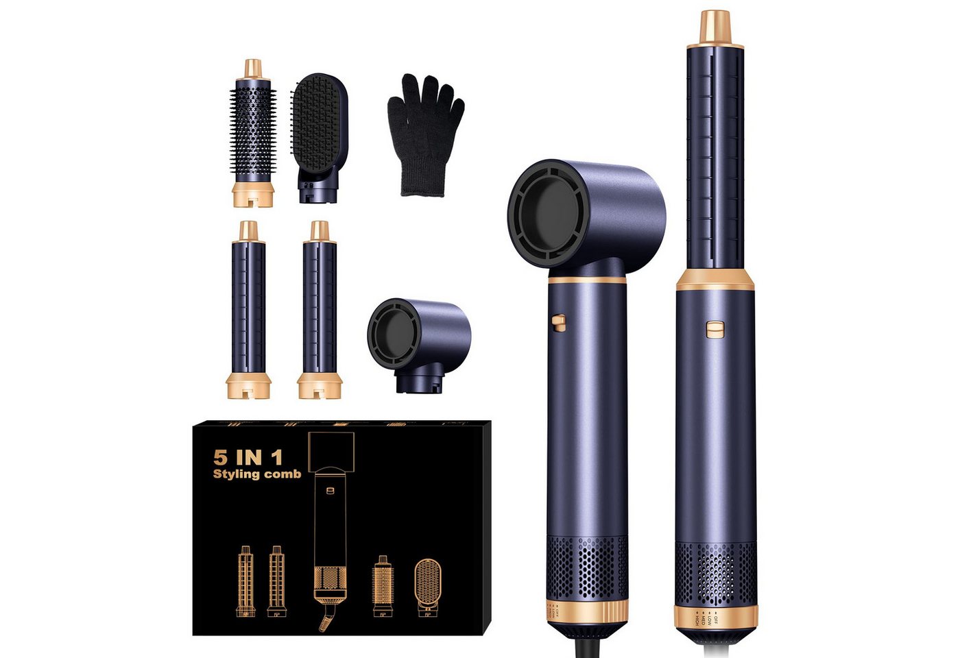 UKLISS Multihaarstyler 5-in-1-Hot-Styling-Bürsten-Set, Airstyler mit Rundbürstenföhn, Glätten,Trocknen,Volumen&Locken, All-in-One Hairstyler