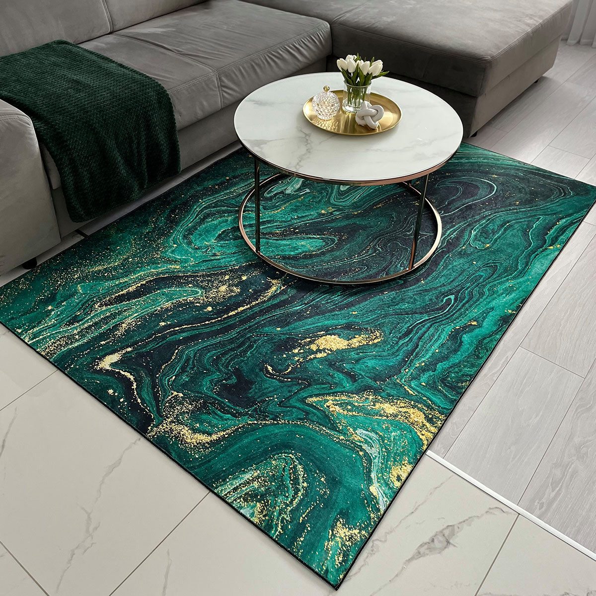 Mazovia Designteppich Modern Glamour Grün Wohnzimmer, Schlafzimmer, Esszimmer, Büro, Fußbodenheizung – Bild 2 von 5