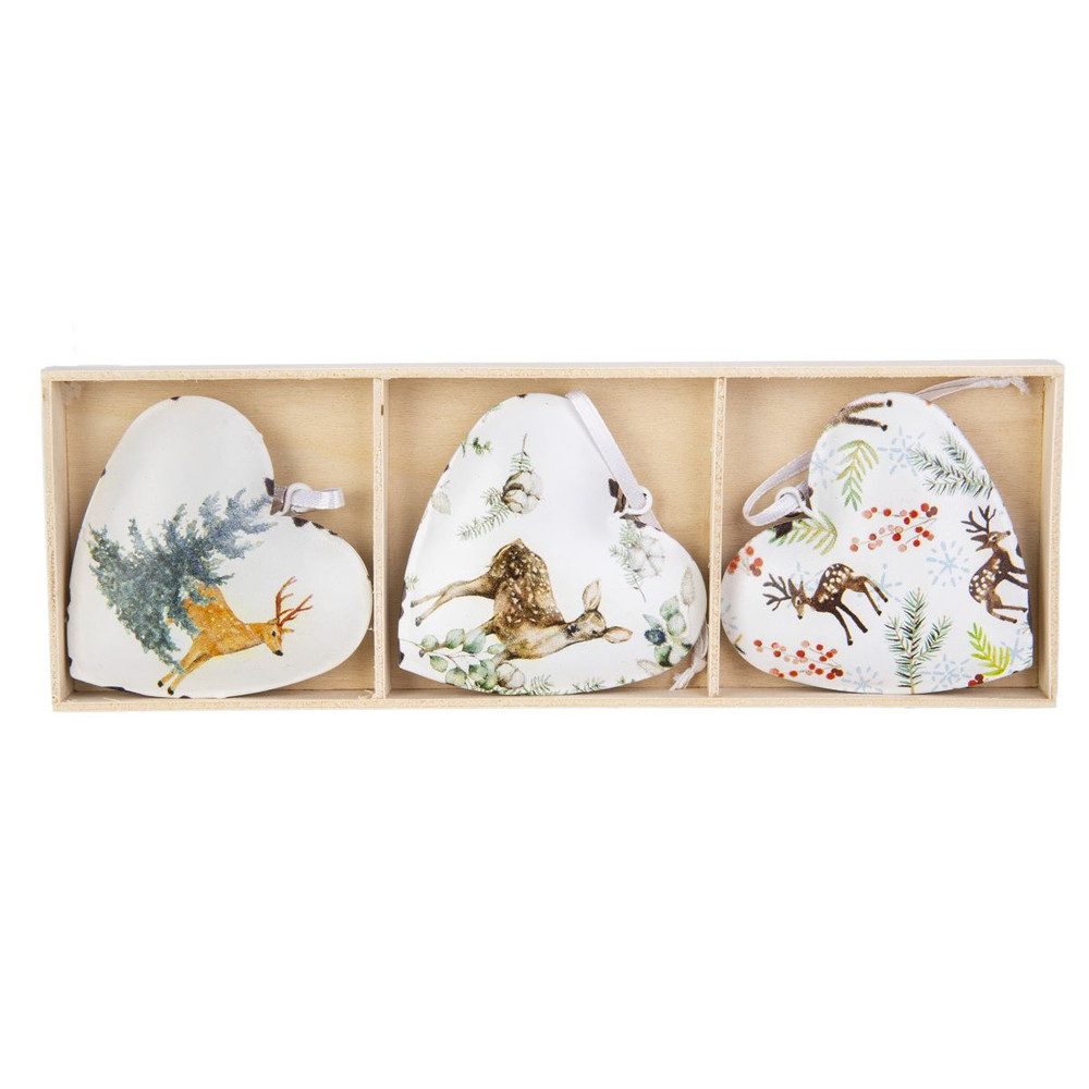 MICA Adventskranz Dekohänger Herzen mit Hirsch - ca. 6,5 cm - 3 Stück günstig online kaufen