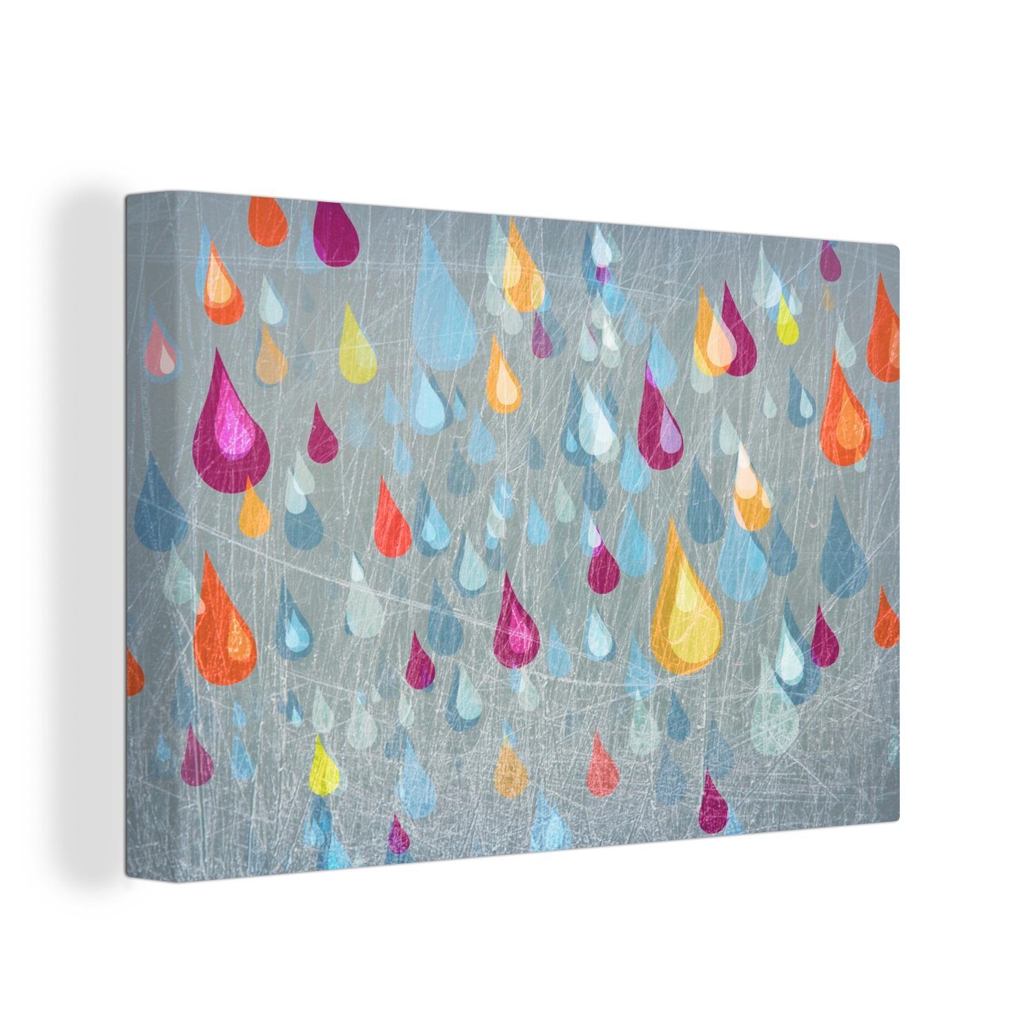 OneMillionCanvasses® Leinwandbild Eine Illustration von farbigen Regentropfen, (1 St), Wandbild Leinwandbilder, Aufhängefertig, Wanddeko, 30x20 cm | Leinwandbilder