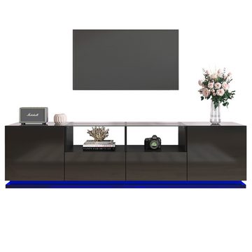 DOPWii TV-Schrank Hochglänzender TV-Schrank mit Glasböden,zwei Schubladen und zwei Türen Lowboard mit mehrfarbigen LED-Lichteffekten