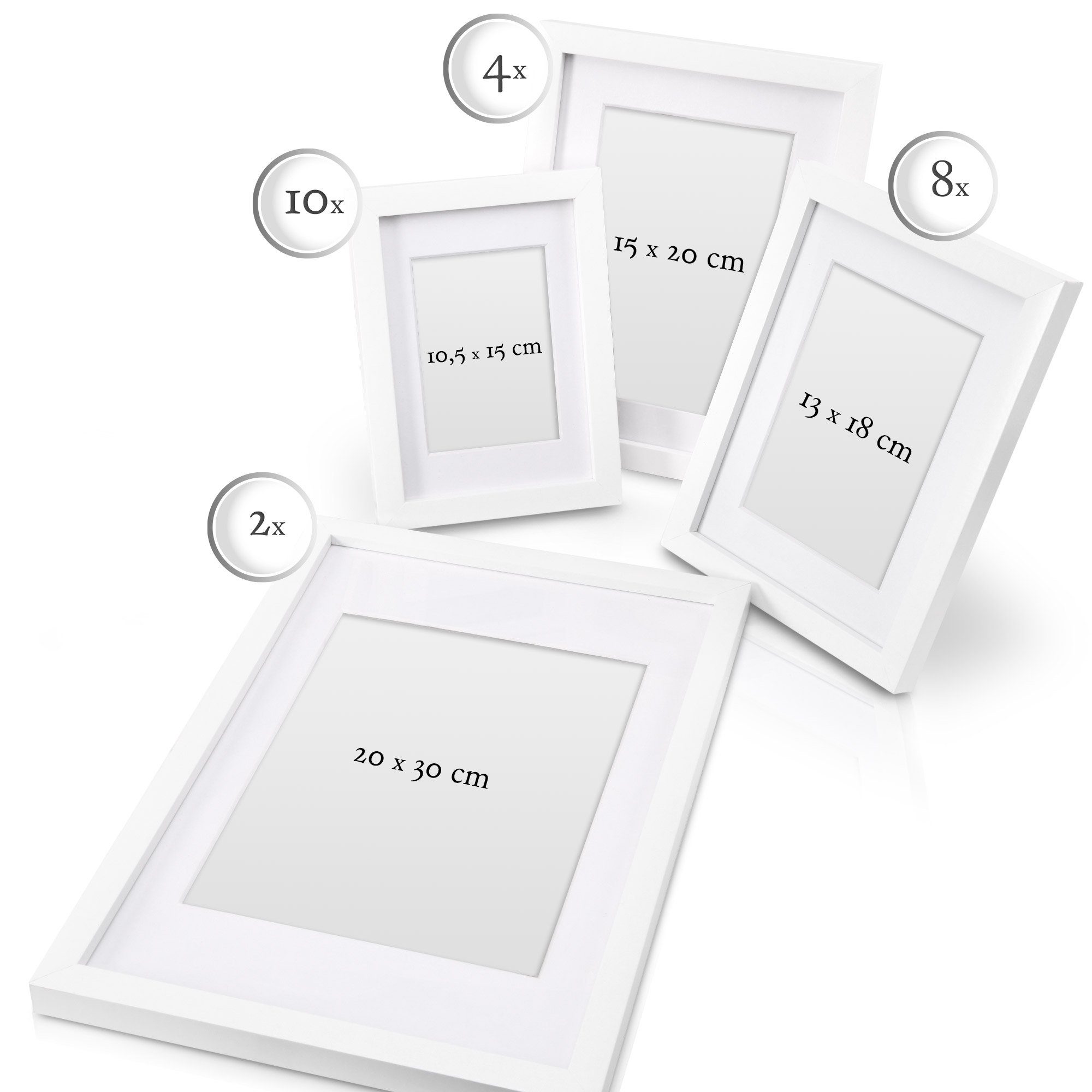 bomoe Bilderrahmen 24er Bilderrahmen Set Nature Fotorahmen Collage, Weiß, 10x 10x15 cm, 8X 13x18 cm, 4X 15x20 cm, 2X 20x30 cm mit Passepartout – Bild 2 von 5