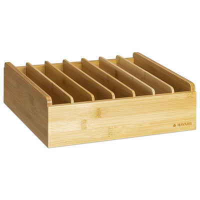 Navaris Aufbewahrungsbox, Deckelhalter aus Bambus - 7 Fächer verstellbar - Aufbewahrung für Deckel - Küchen Organizer - Halter für Schubladen - Ordnungssystem Ständer