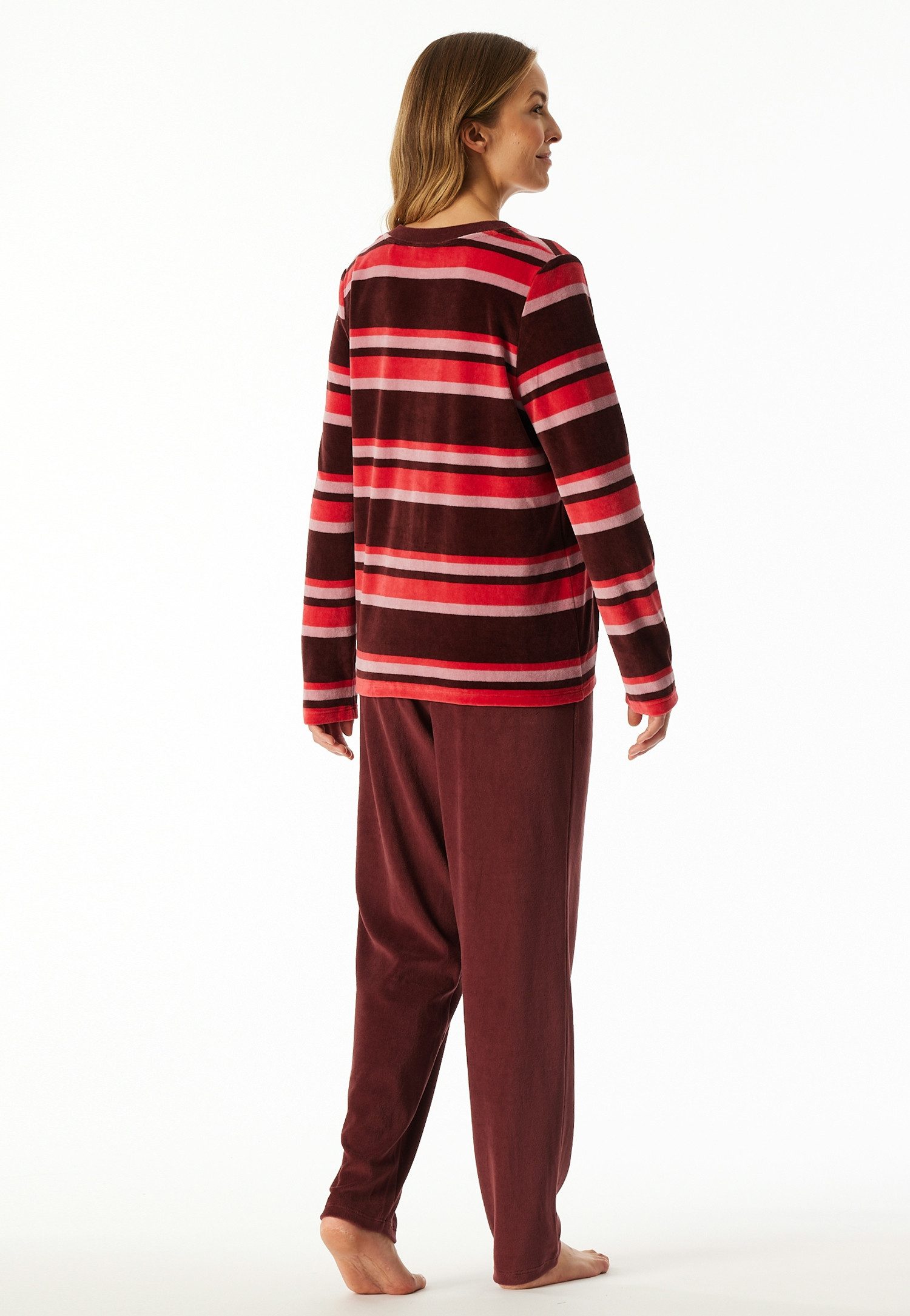 Schiesser Schlafanzug Comfort Nightwear (2 tlg) Baumwollmischung, V-Ausschnitt, langärmelig, Velour-Qualität – Bild 3 von 5