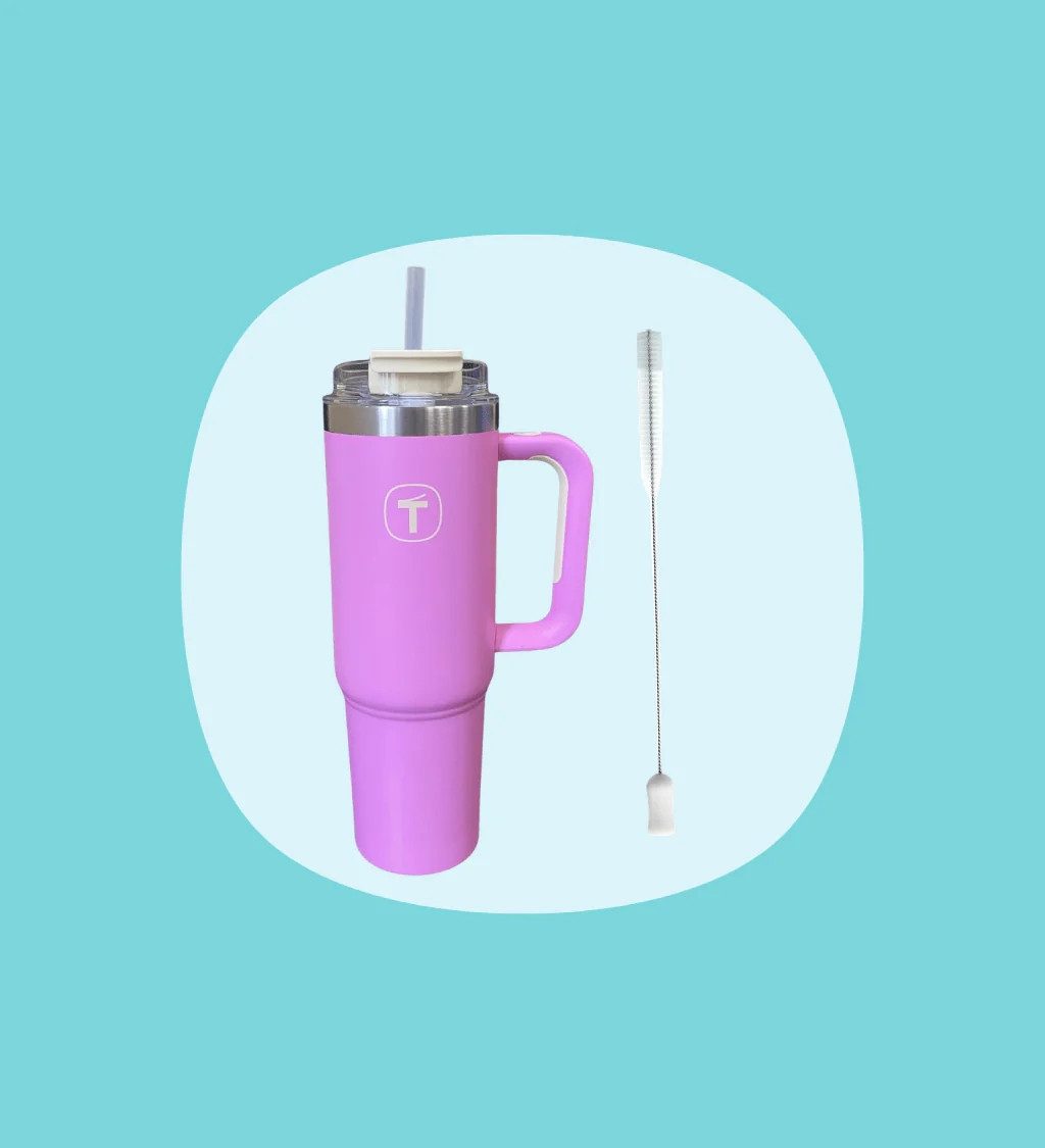 TUPPERWARE Thermobecher Tupperware® Big T Tumbler 1,1l Rosa inkl. Trohhalmbürste