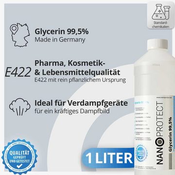 Nanoprotect Handseife Glycerin 99,5%, 1 Liter (1,25 kg), Rein pflanzliches Glycerol, Pharma- und Lebensmittelqualität E422