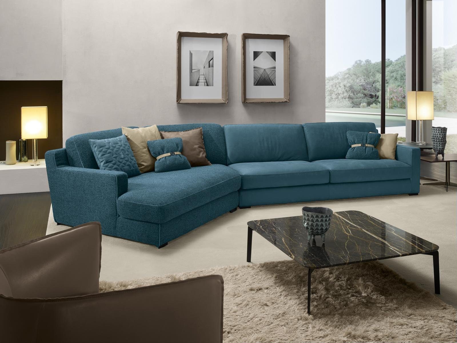 JVmoebel Ecksofa Design Sofa L Form Polster Couch Wohnzimmer Möbel Ecksofa Textil Blau