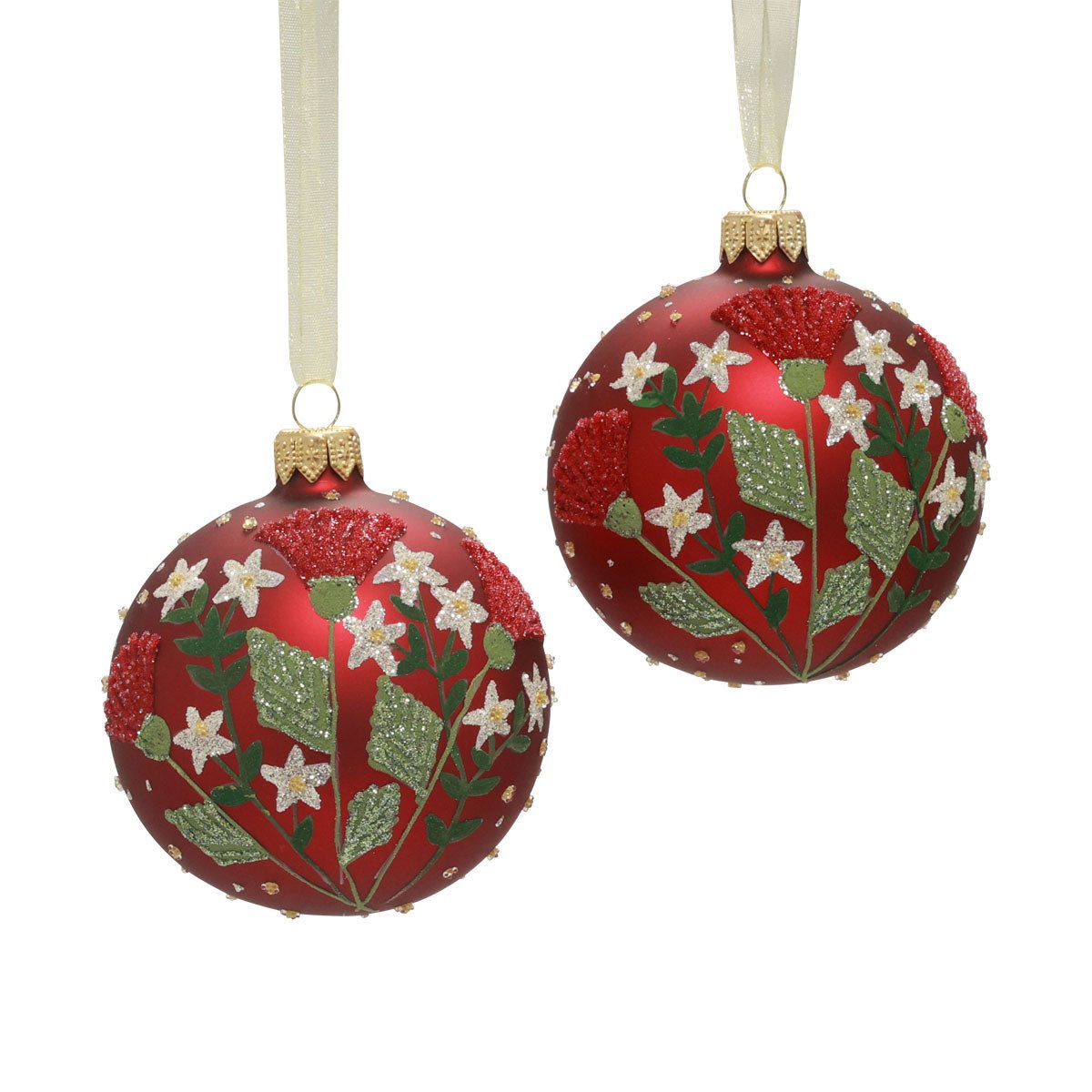 Weihnachtsbaumkugel Mundgeblasene Weihnachtskugeln Glas Rot mit Wiesen-Motiv