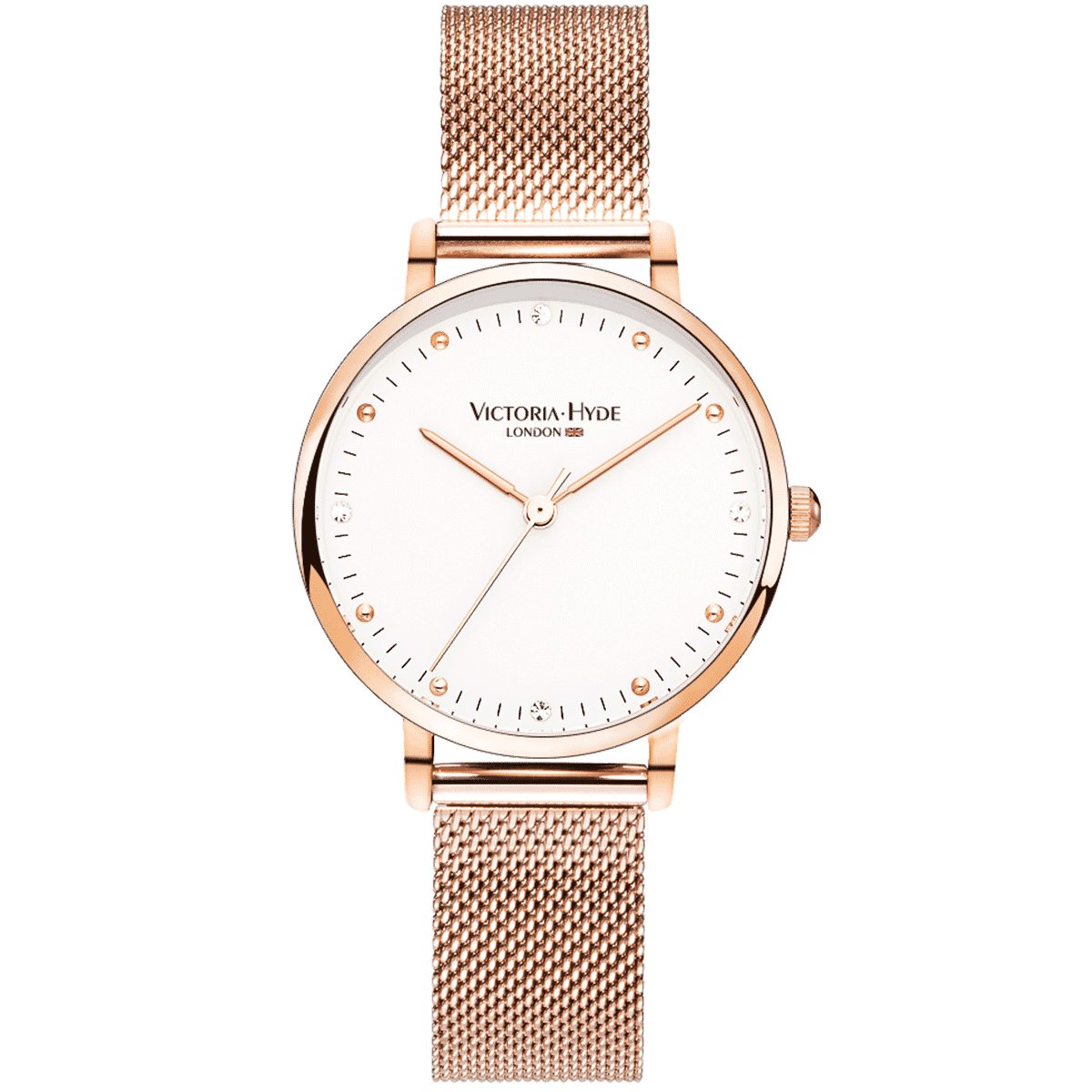 Victoria Hyde Quarzuhr Metropolitan Crystal Mesh Roségold Weiß