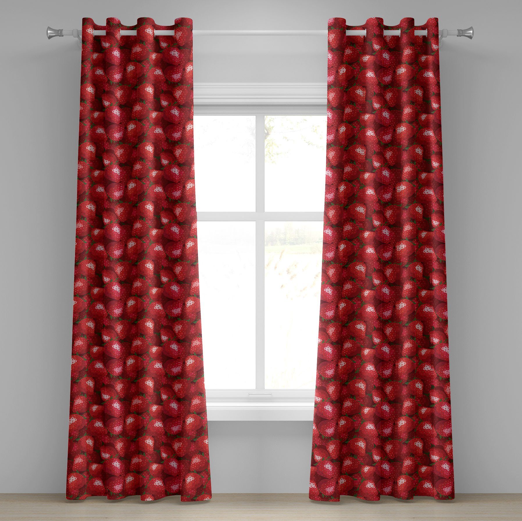 Gardine Dekorative 2-Panel-Fenstervorhänge für Schlafzimmer Wohnzimmer, Abakuhaus, rot Erdbeeren Reife Früchte