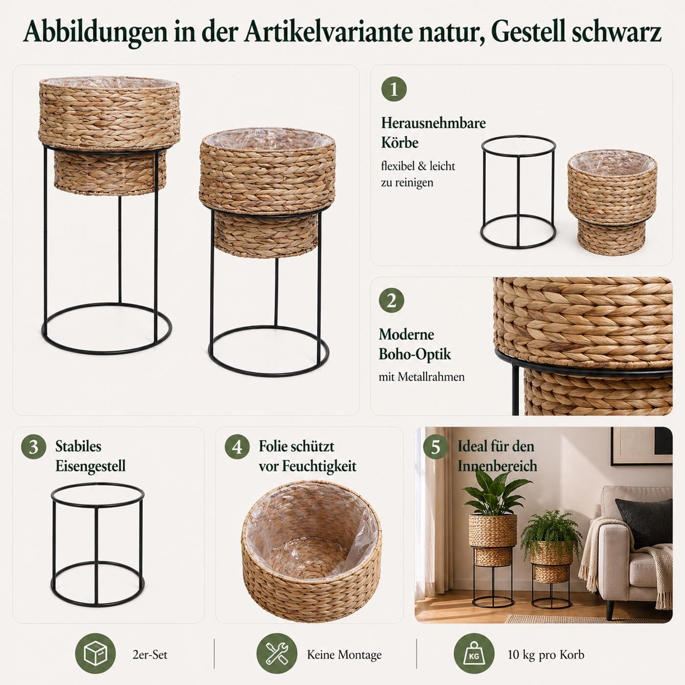 MCW Wasserhyazinthentopf MCW-Q45 (Set, 2 St., 2er), Integrierte Folie im Korb, Keine Montage erforderlich – Bild 4 von 5