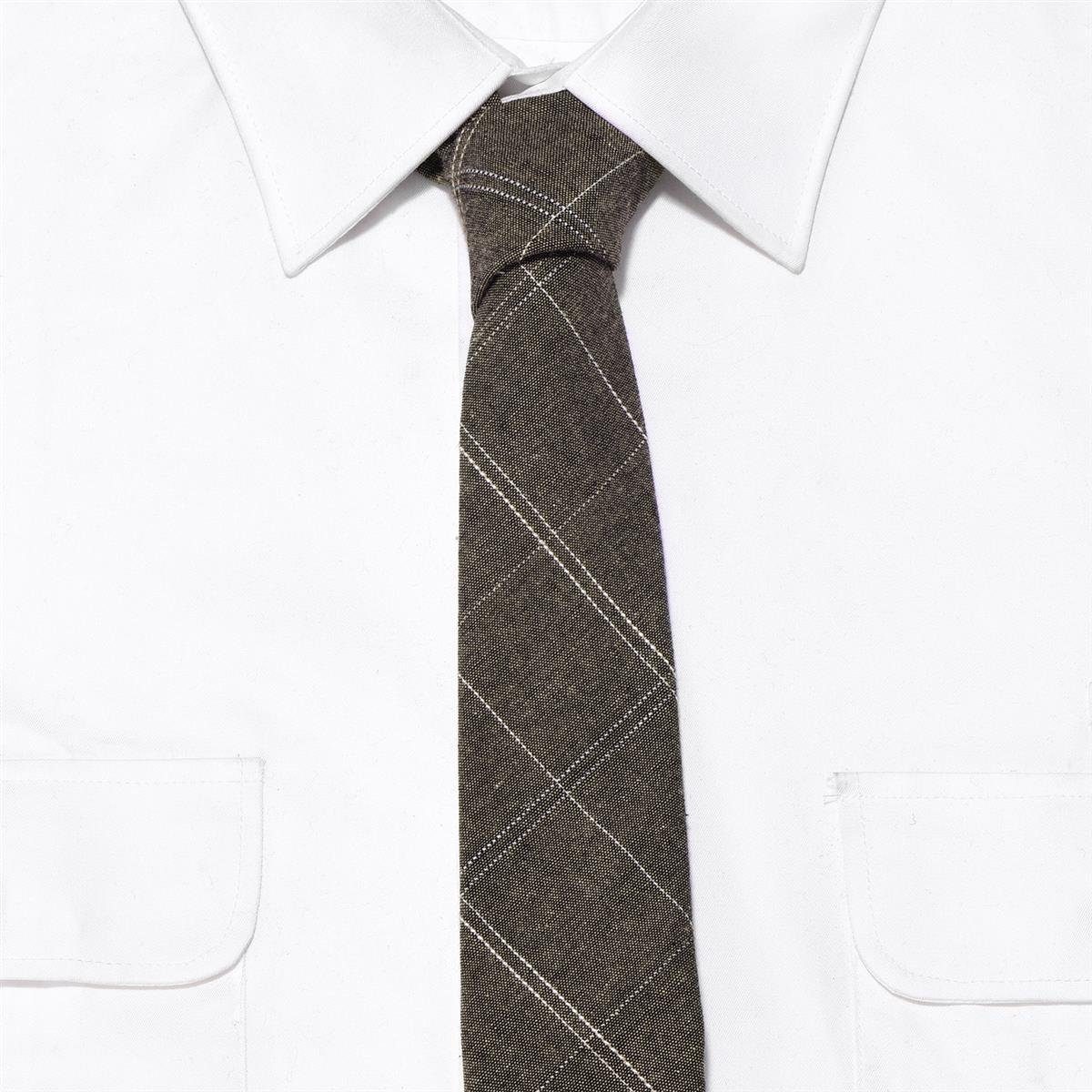 6 gestreift, Krawatte Krawatte DonDon festliche oder Veranstaltungen cm für 1x Krawatte) gestreift Herren oder kariert Baumwolle, braun Büro (Packung, 1-St.,