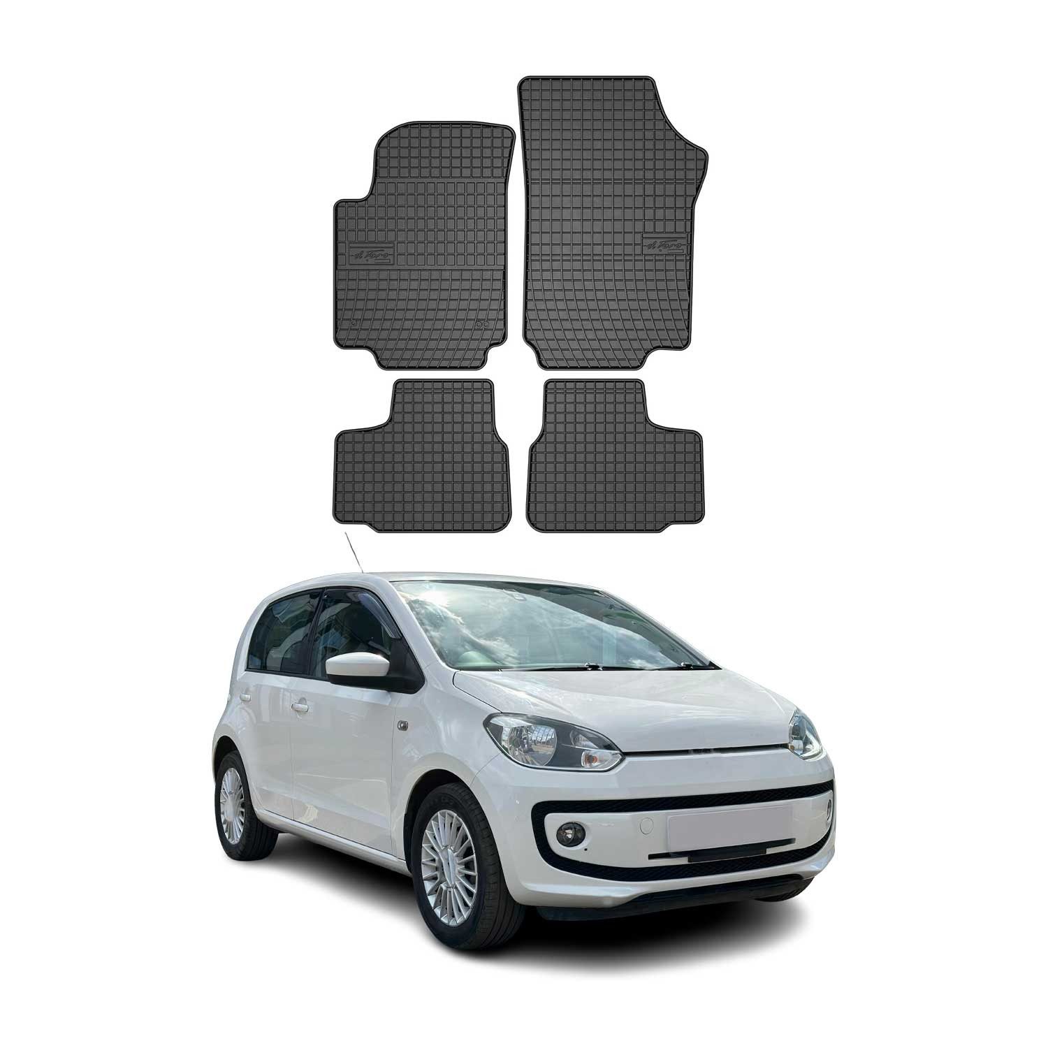 OMAC Auto-Fußmatten für VW Up 2011-2025 Gummimatten Schwarz 4 tlg (4 St), für VW Up 2011-2025 VW Up 2011-2025, Antirutsch,Wasserfest,Einfache Installation