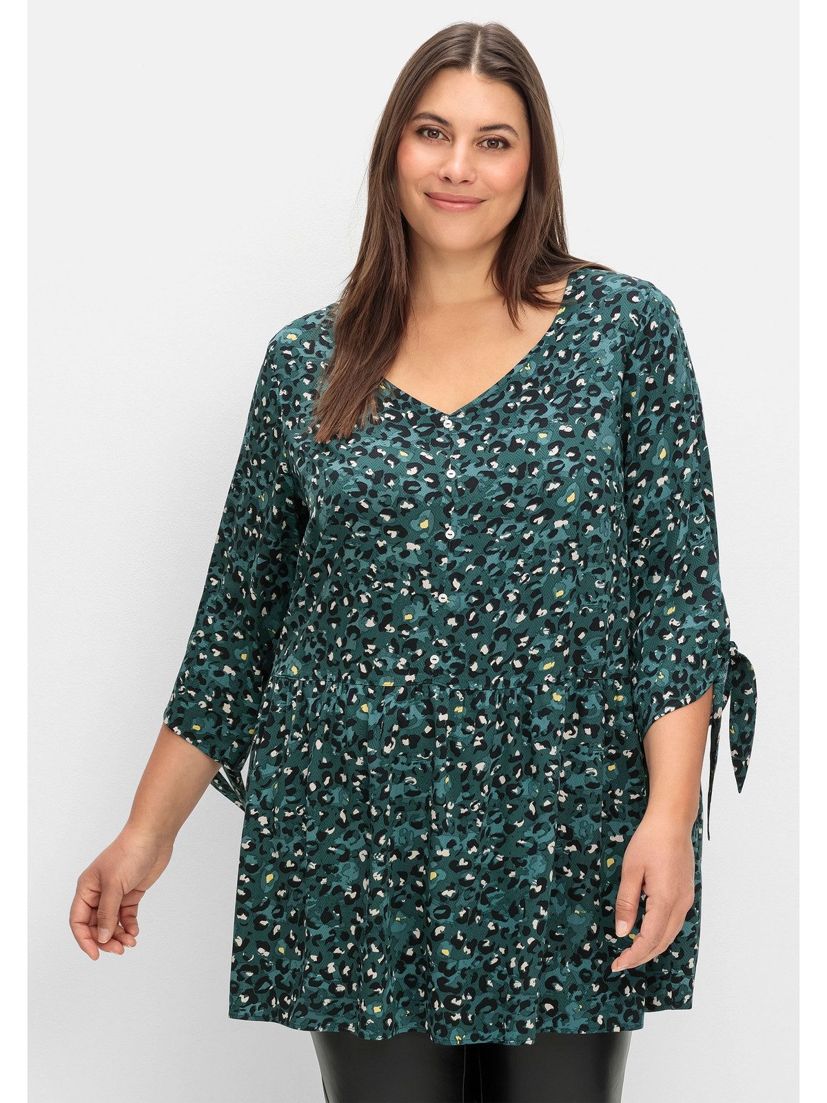 Sheego Longtunika Große Größen weit schwingend, mit Knotendetail