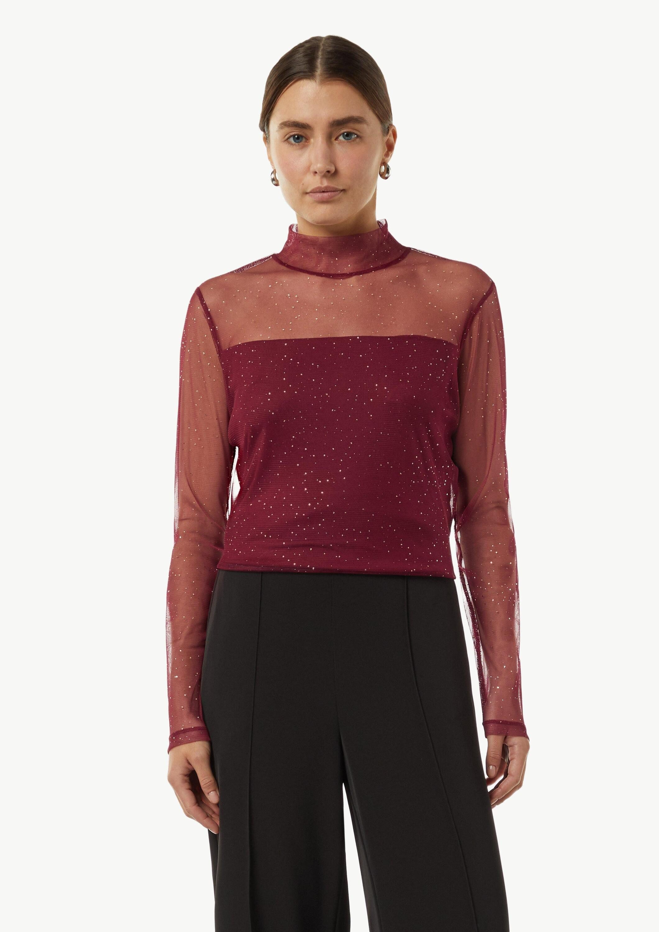 comma Langarmshirt T-Shirt Mesh-Longsleeve mit Glitzer-Details günstig online kaufen