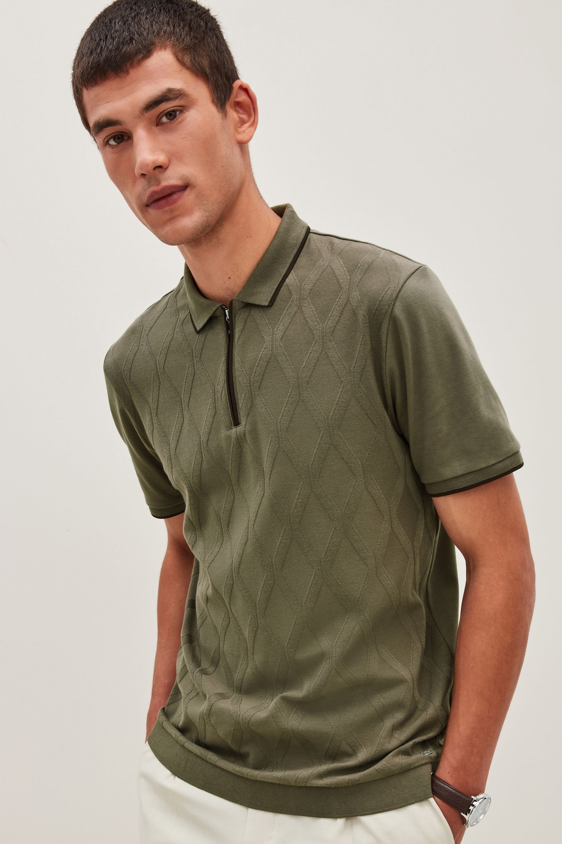 Strukturiertes Next Brown (1-tlg) Polo-Shirt Neutral Poloshirt