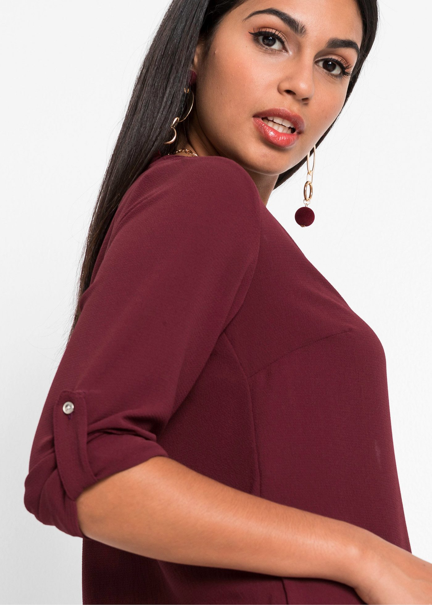 bonprix Longbluse bequeme Passform, verdeckte Knopfleiste, unifarben, mit Brusttasche
