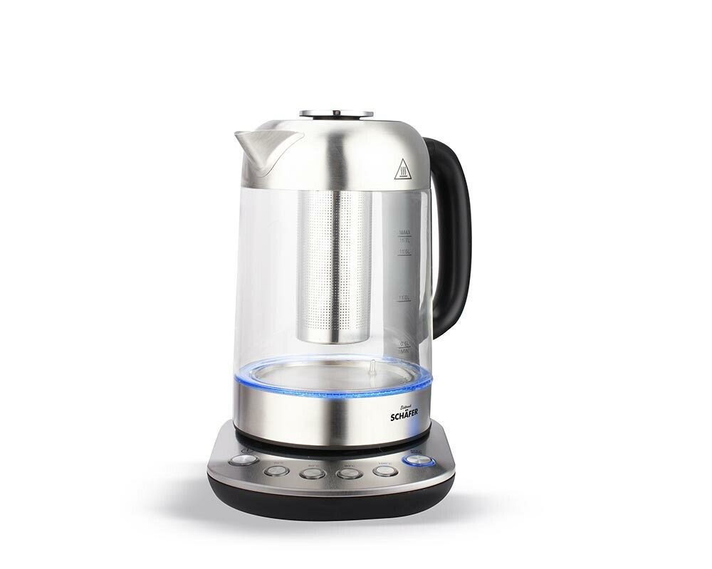 Michelino Wasserkocher Wasserkocher mit Warmhaltefunktion und LED 1,7 Liter silber