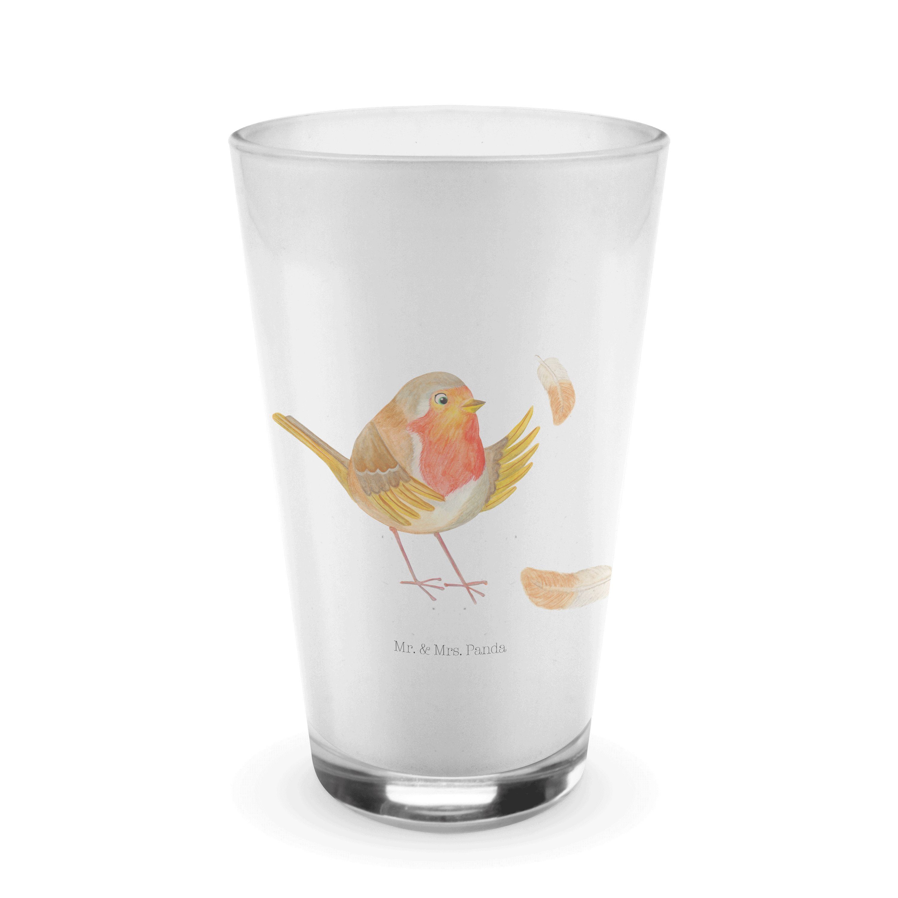 Mr. & Mrs. Panda Glas Rotkehlchen mit Federn - Transparent - Geschenk, Tiere, Latte Macchia, Premium Glas