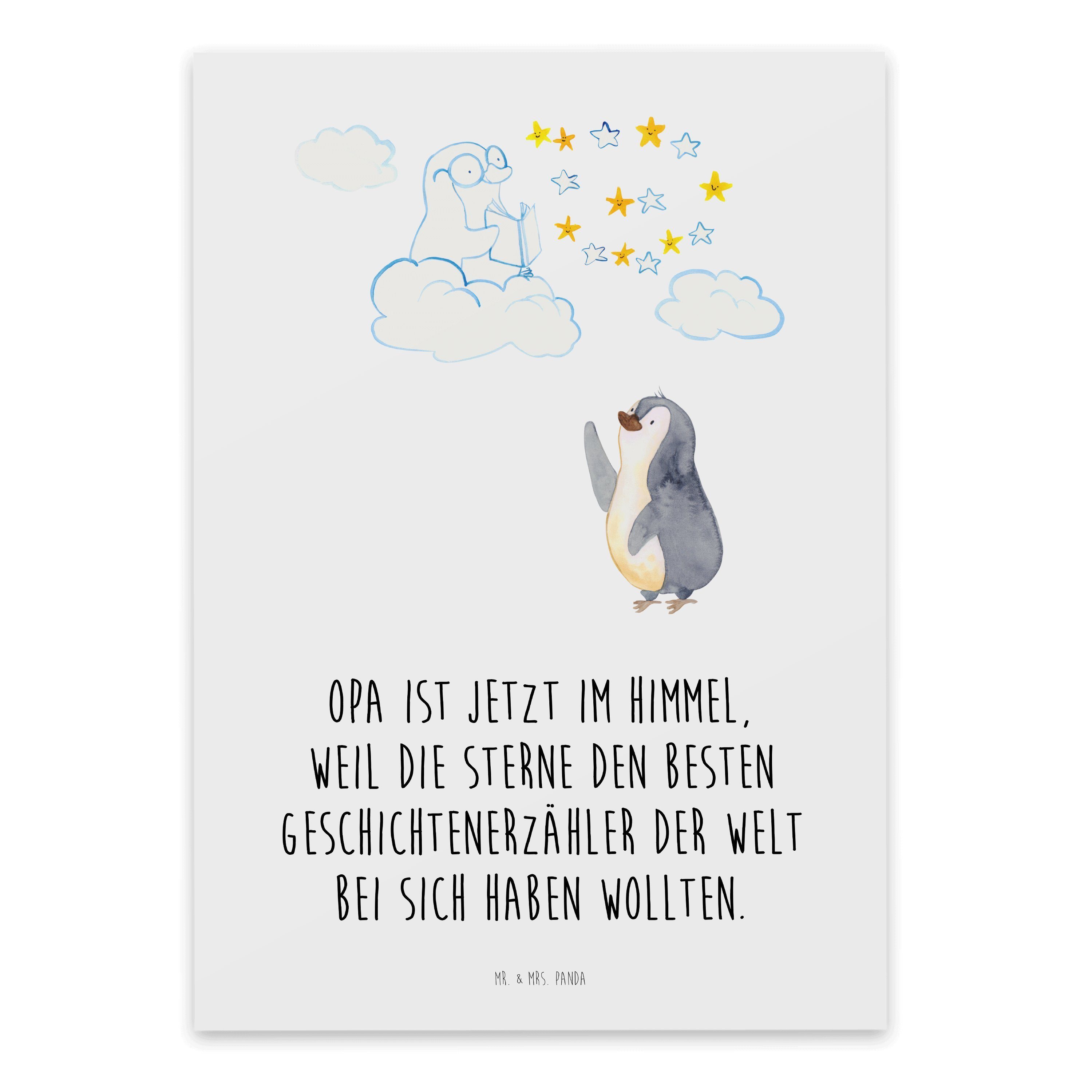 Mr. & Mrs. Panda Beileidskarte Pinguin Opa Sterne - Weiß - Beileid, Beileidskarte, Karte, Trauerkart