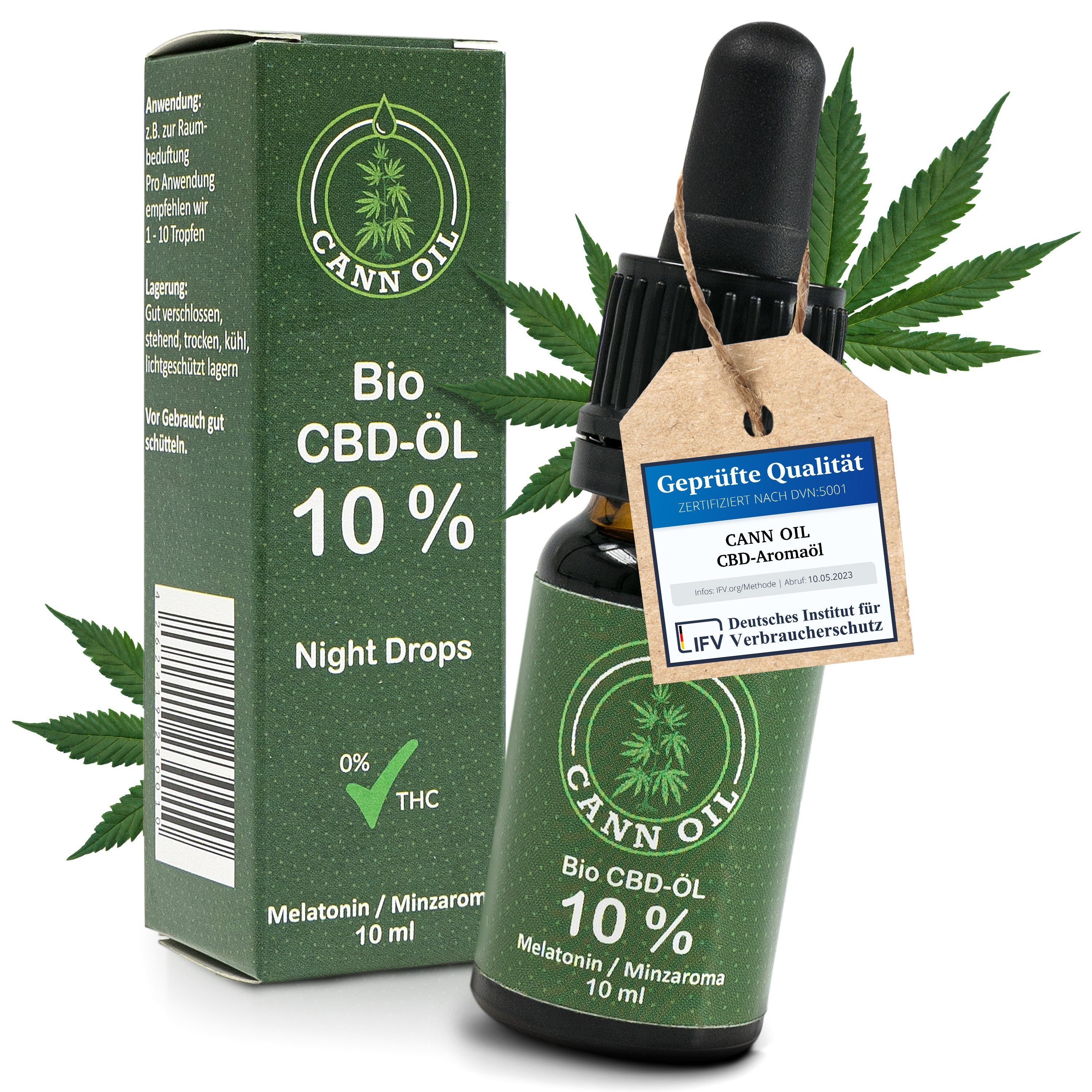 Cann Oil Körperöl Breitspektrum 10% CBD-Öl Aromaöl, Duftöl Melatonin/Minze, 10ml Tropfen