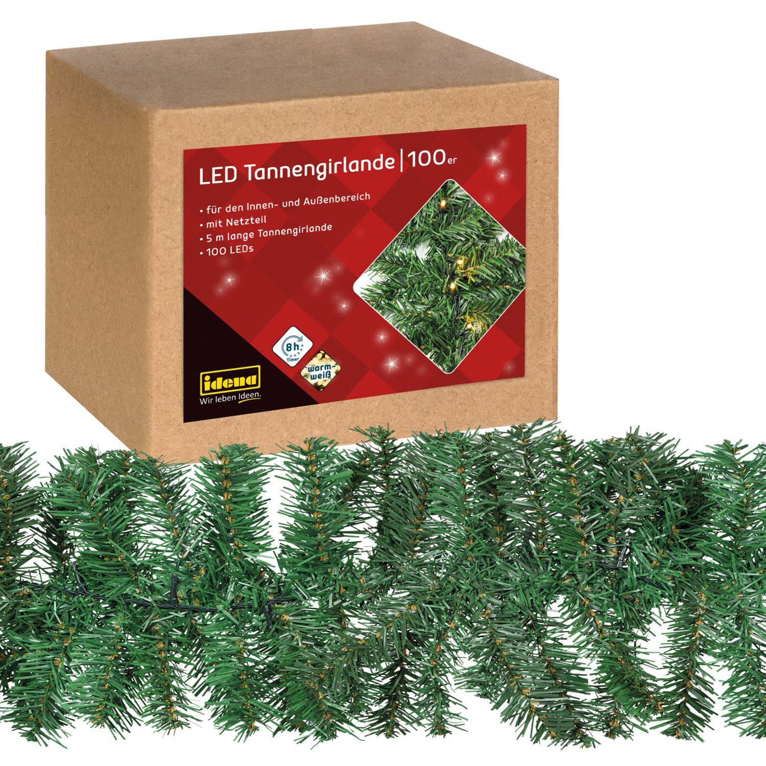 Idena LEDLichterkette Idena 31870 LED Tannengirlande mit 100 LEDs in