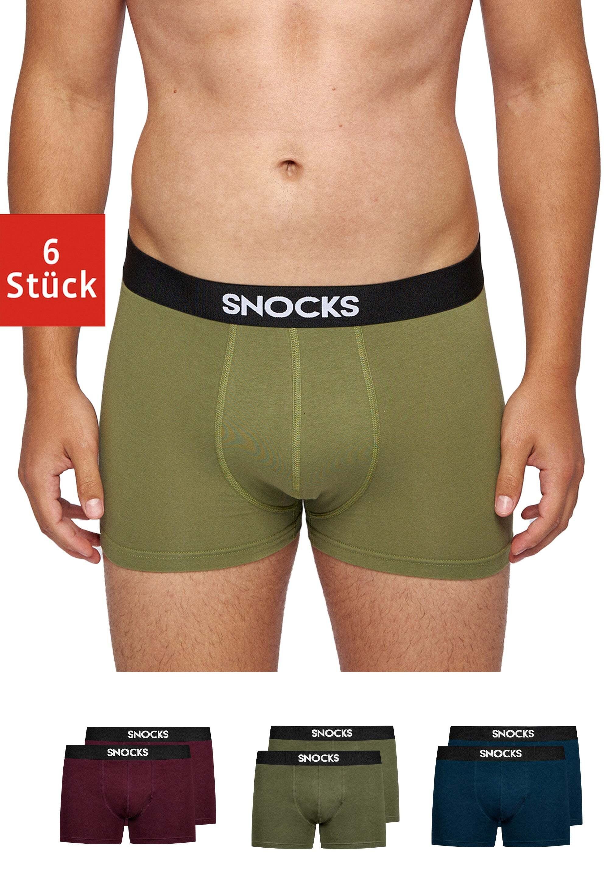 SNOCKS Boxershorts Enge Boxershorts Pants Herren Männer Unterhosen (6-St) aus Bio-Baumwolle, ohne kratzenden Zettel Mix (Rot/Olive/Blau)