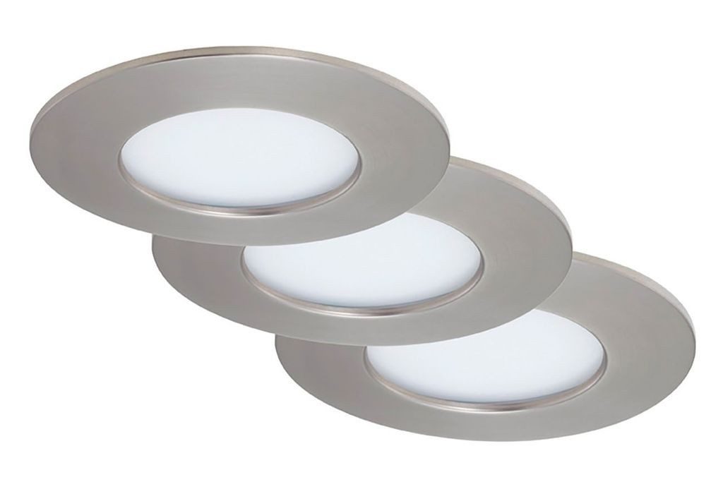 Briloner Leuchten LED Einbaustrahler 7113-432, LED fest integriert, 2700K - Extra-Warmweiß, 3er Set, ultraflach, IP44, matt-nickel, 8,5 cm