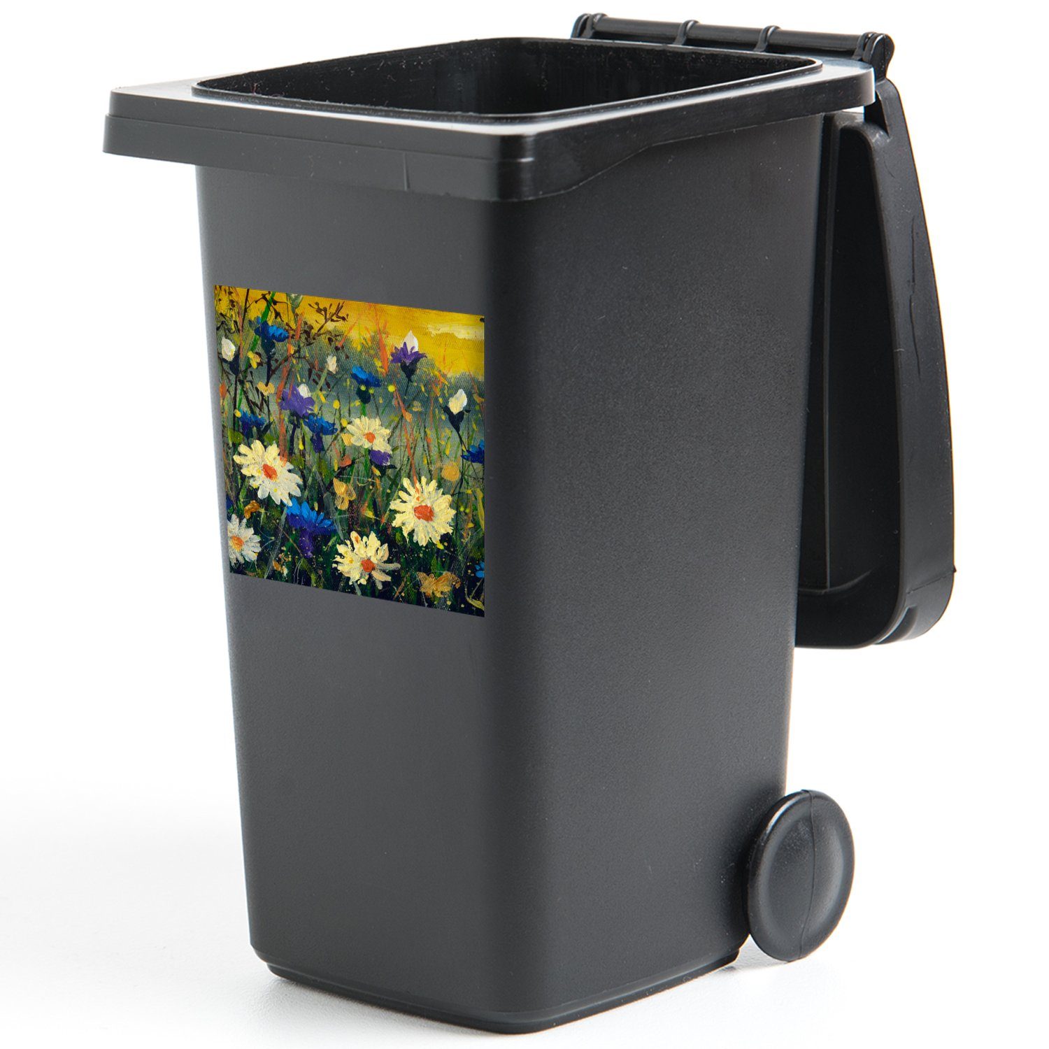 Wandsticker - Abfalbehälter Container, Mülltonne, Natur - (1 Ölfarbe Sticker, - Blumen Malerei MuchoWow St), Mülleimer-aufkleber,