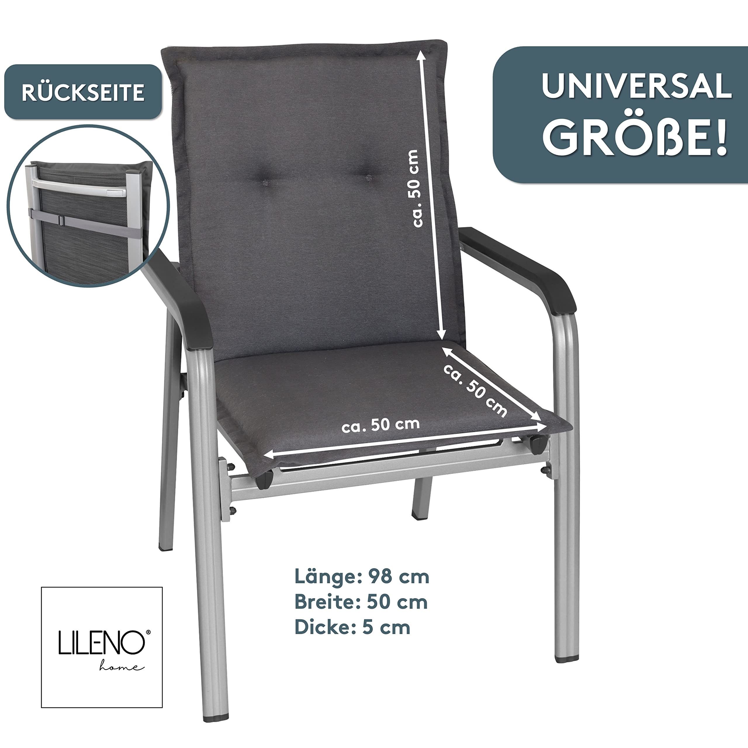 LILENO HOME Polsterauflage Niedriglehner, bequeme Sitzauflage für Gartenstühle, Stuhlkissen, (1 St., 1er Set), Gartenstuhl Auflage in Uni Anthrazit, Sitzpolster waschbar