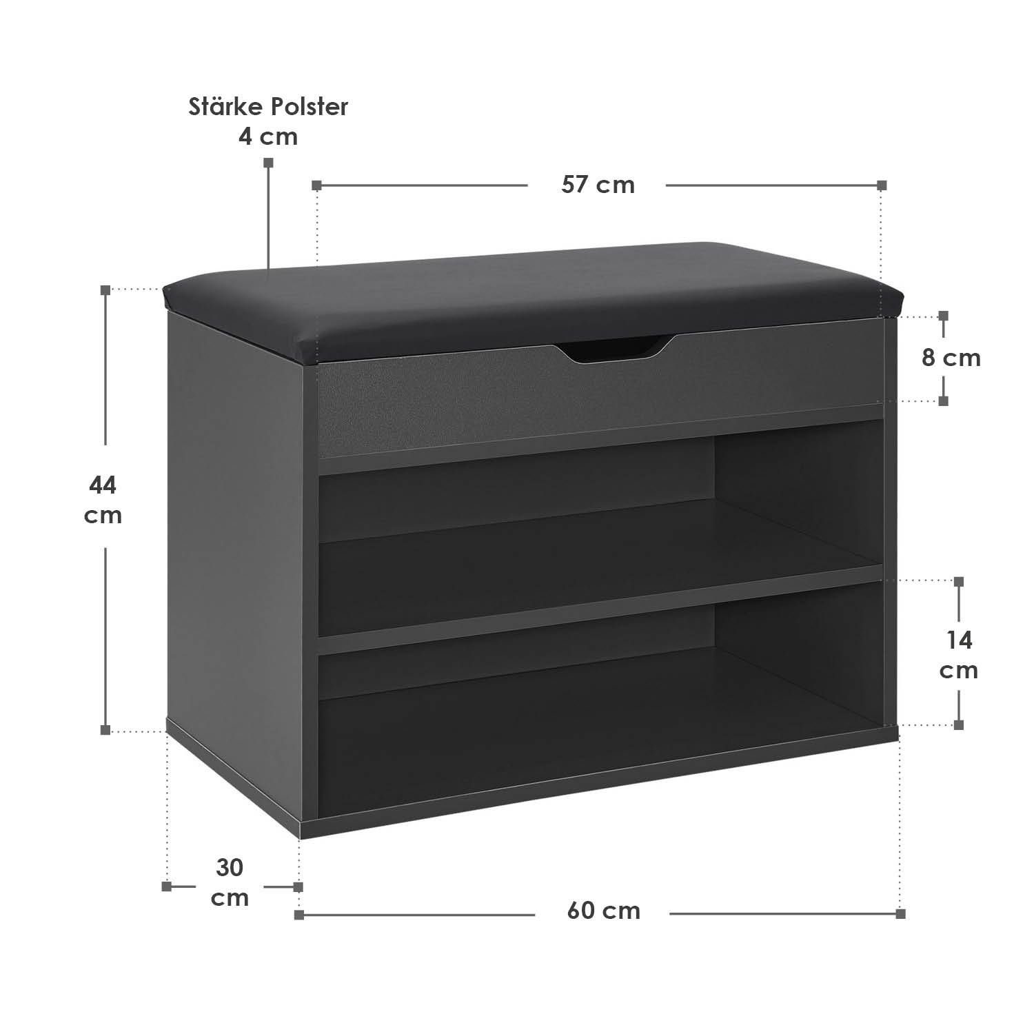 150 Schwarz Grau, Juskys Klappdeckel, für Schuhregal, bis kratzfeste Grau 6 | kg Oberfläche, Paare, mit