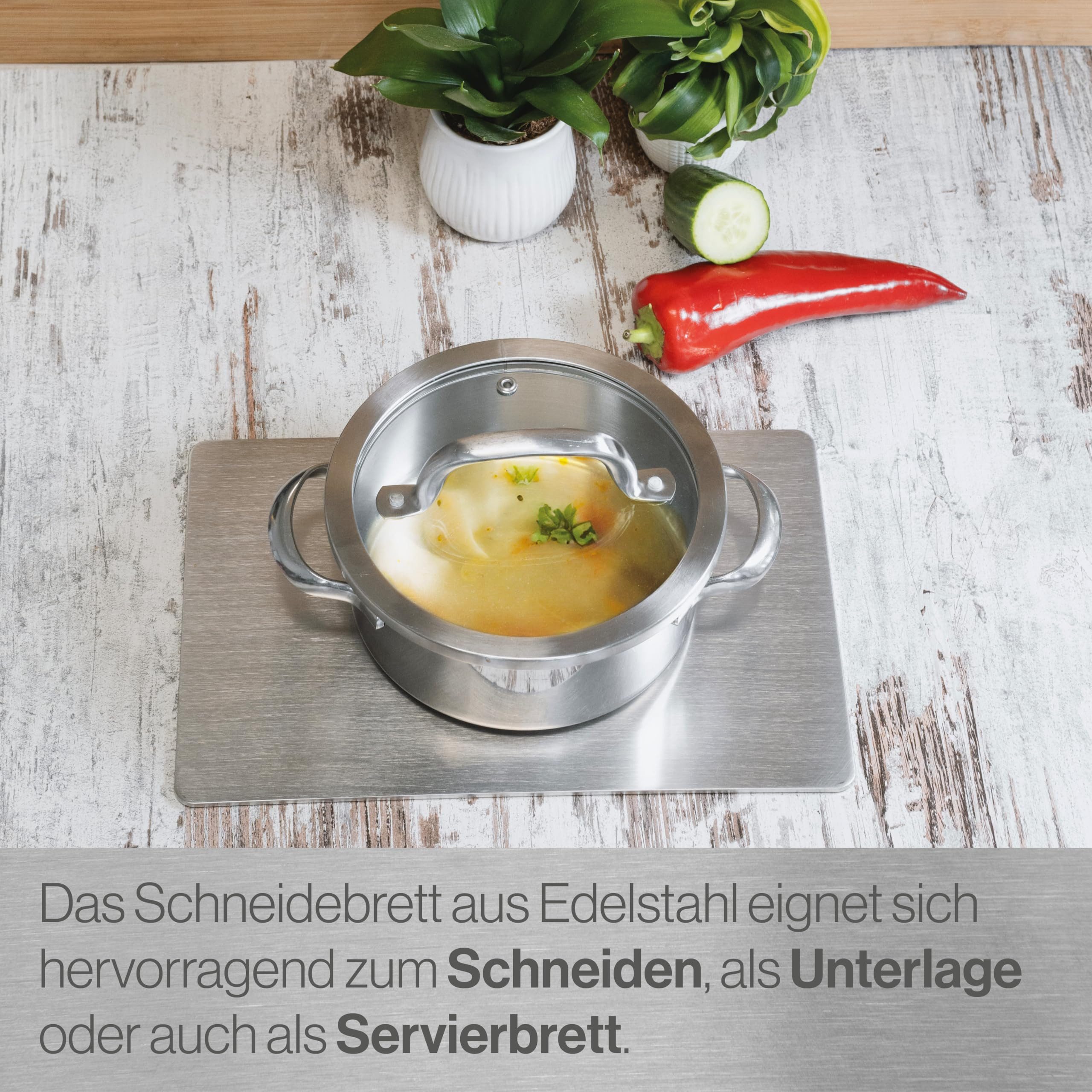 Feuerfest 123 GmbH Schneidebrett Schneidebretter aus Edelstahl im 3er Set, Edelstahl, Ideal geeignet für Fleisch, Fisch & Gemüse, auch als Knetbrett – Bild 4 von 5