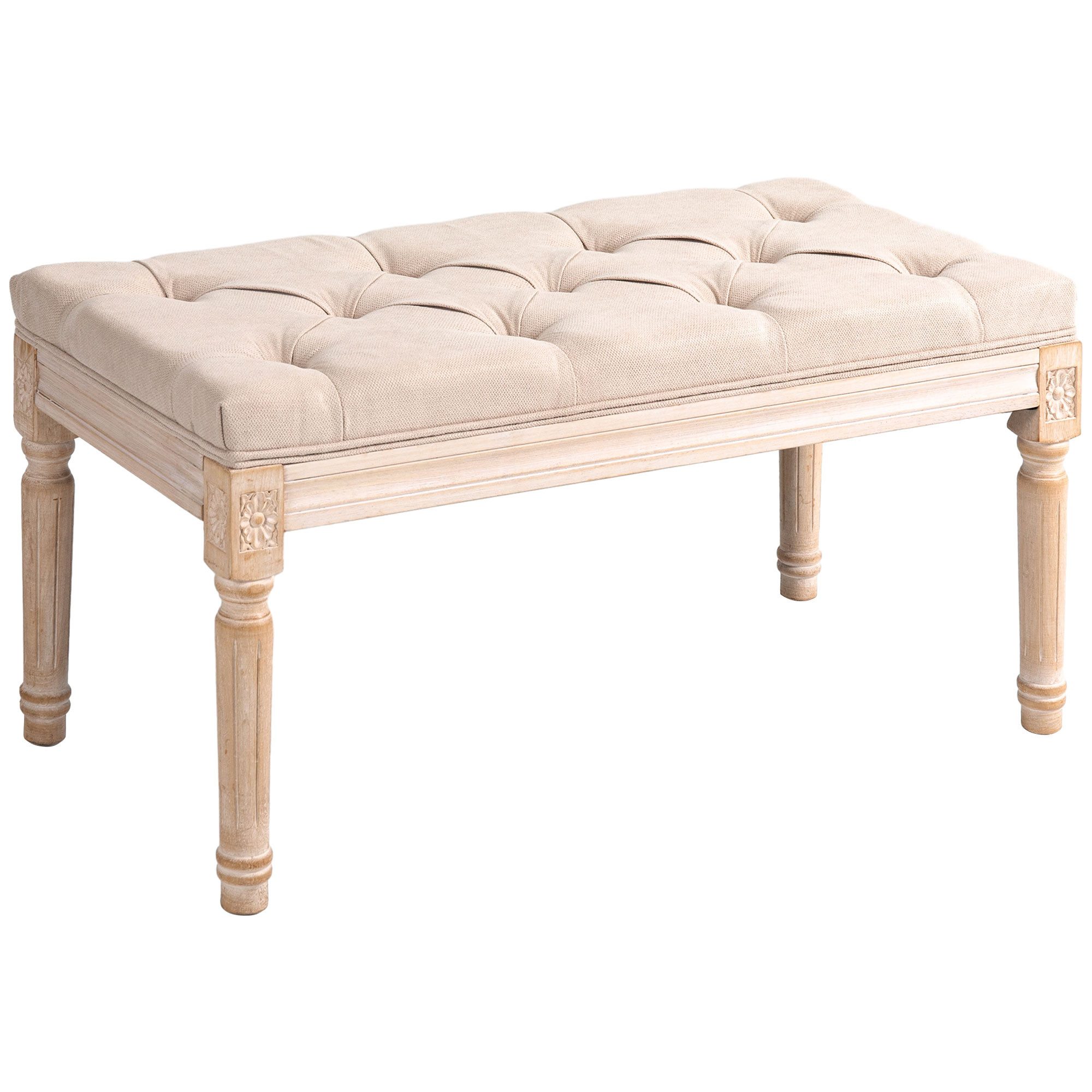 HOMCOM Polsterbank Vintage Bettbank, Flurbank mit Knöpfen, Leinenoptik (Bettbank, 1-St., Sitzbank), Beige 80 x 40 x 43cm – Bild 2 von 5