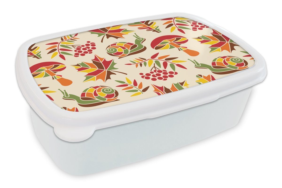 MuchoWow Lunchbox Herbst - Schnecken - Muster, Kunststoff, (2-tlg), Brotbox für Kinder und Erwachsene, Brotdose, für Jungs und Mädchen weiß