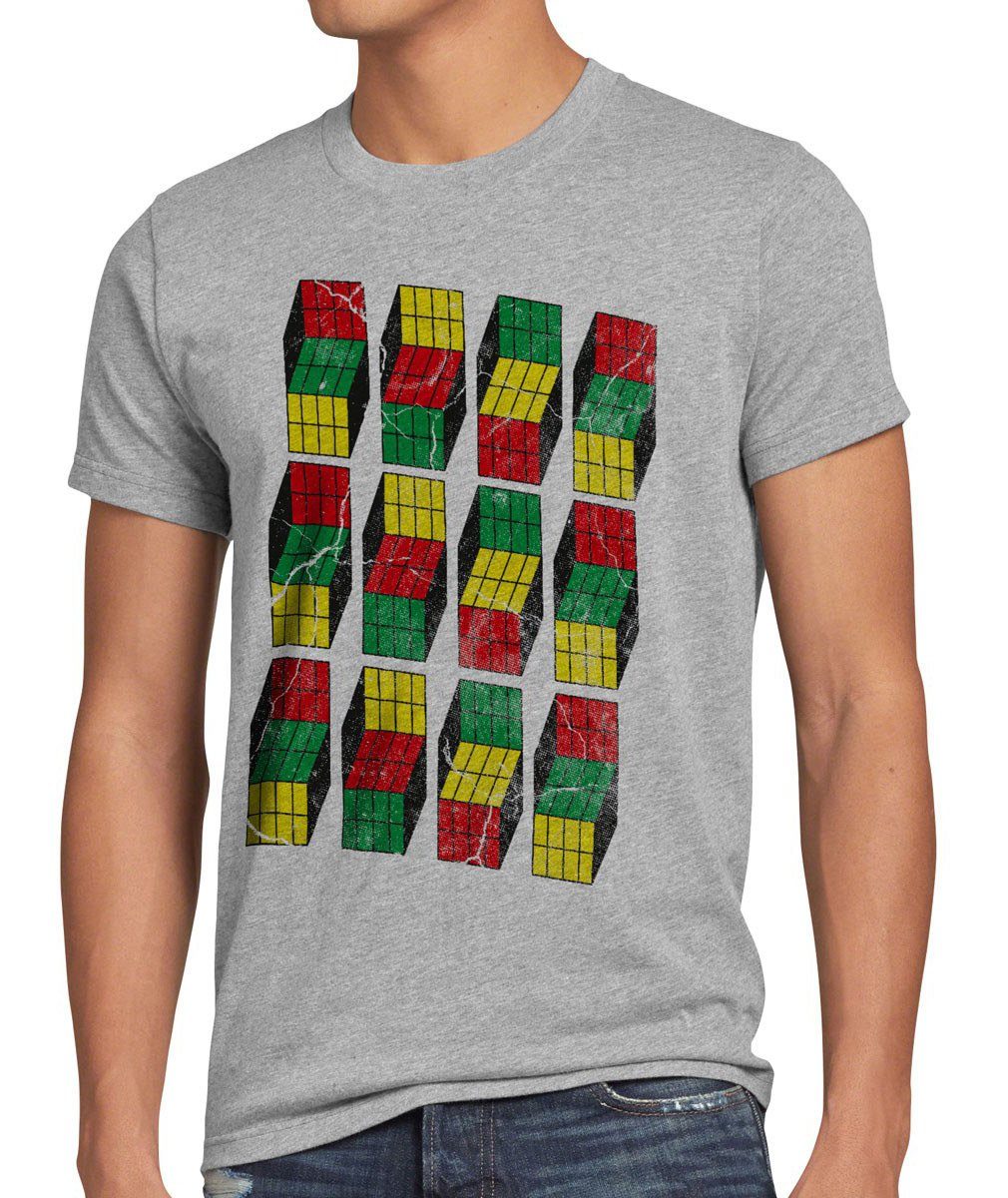 style3 Print-Shirt Herren T-Shirt Cubes Sheldon Würfel Big Bang Rubik Meltig Cooper Zauber Theory grau meliert
