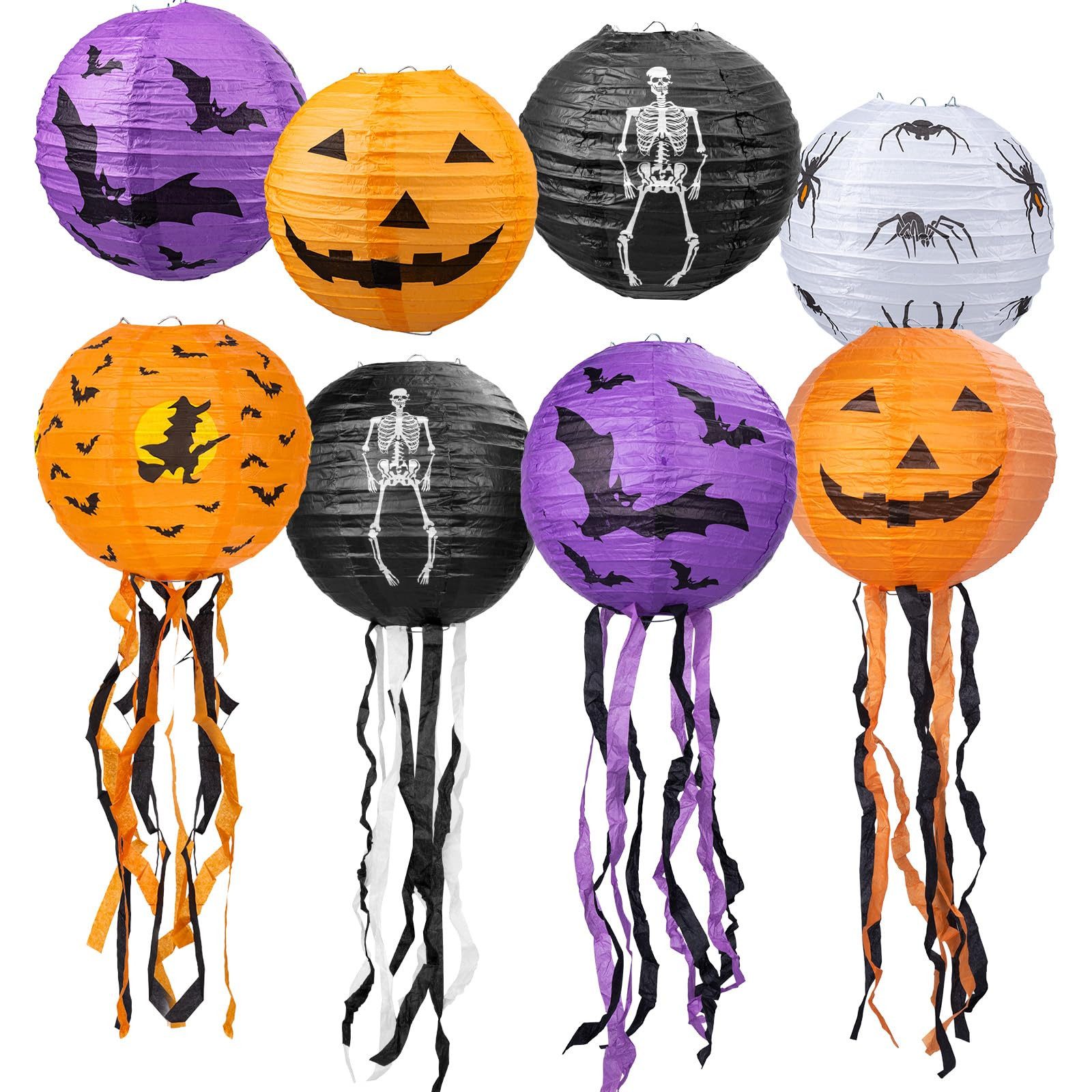 nsihing Laterne 8 Stiick Halloween Kürbis Laternen Hängende Papier Deko für Party (Papierlaternen Lampions Niedlich zum Aufhängen Spiralen Bänder, 8-St), für Halloween Home Dekorationen Geburtstag