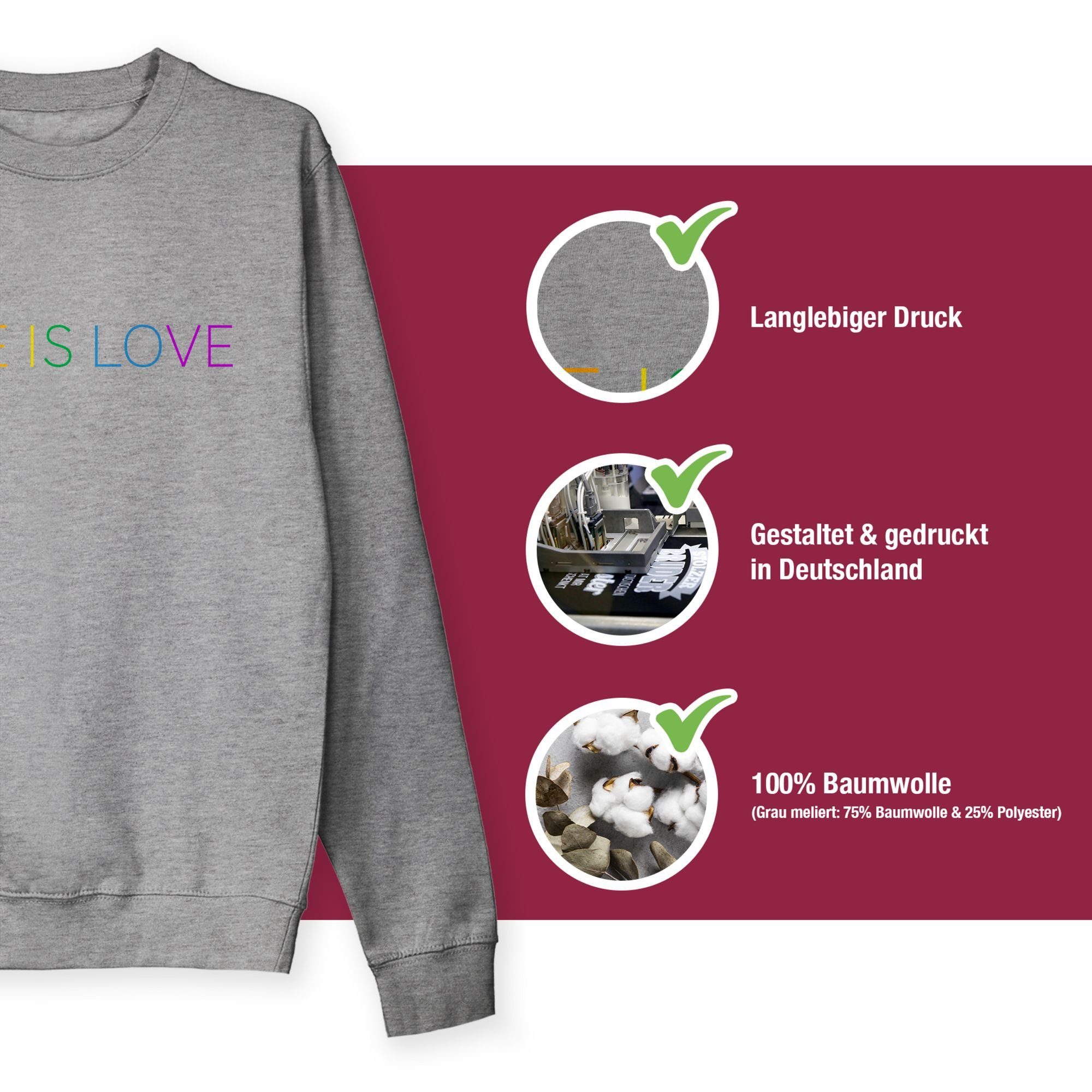 Love Grau Shirtracer meliert LGBT Kleidung - - Sweatshirt (1-tlg) Regenbogen 3 Love is Pride