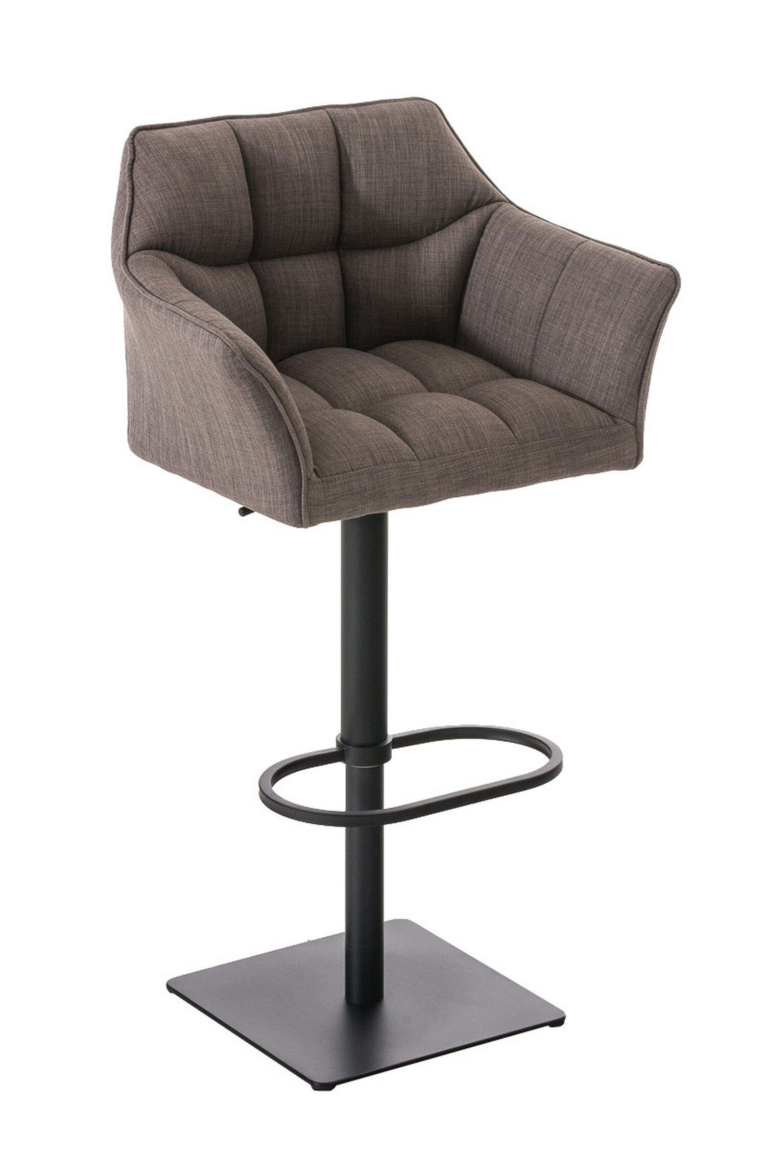 TPFLiving Barhocker Damaso (mit Rückenlehne und Fußstütze - Hocker für Theke & Küche), 360° drehbar - Metall schwarz matt - Sitzfläche: Stoff Grau