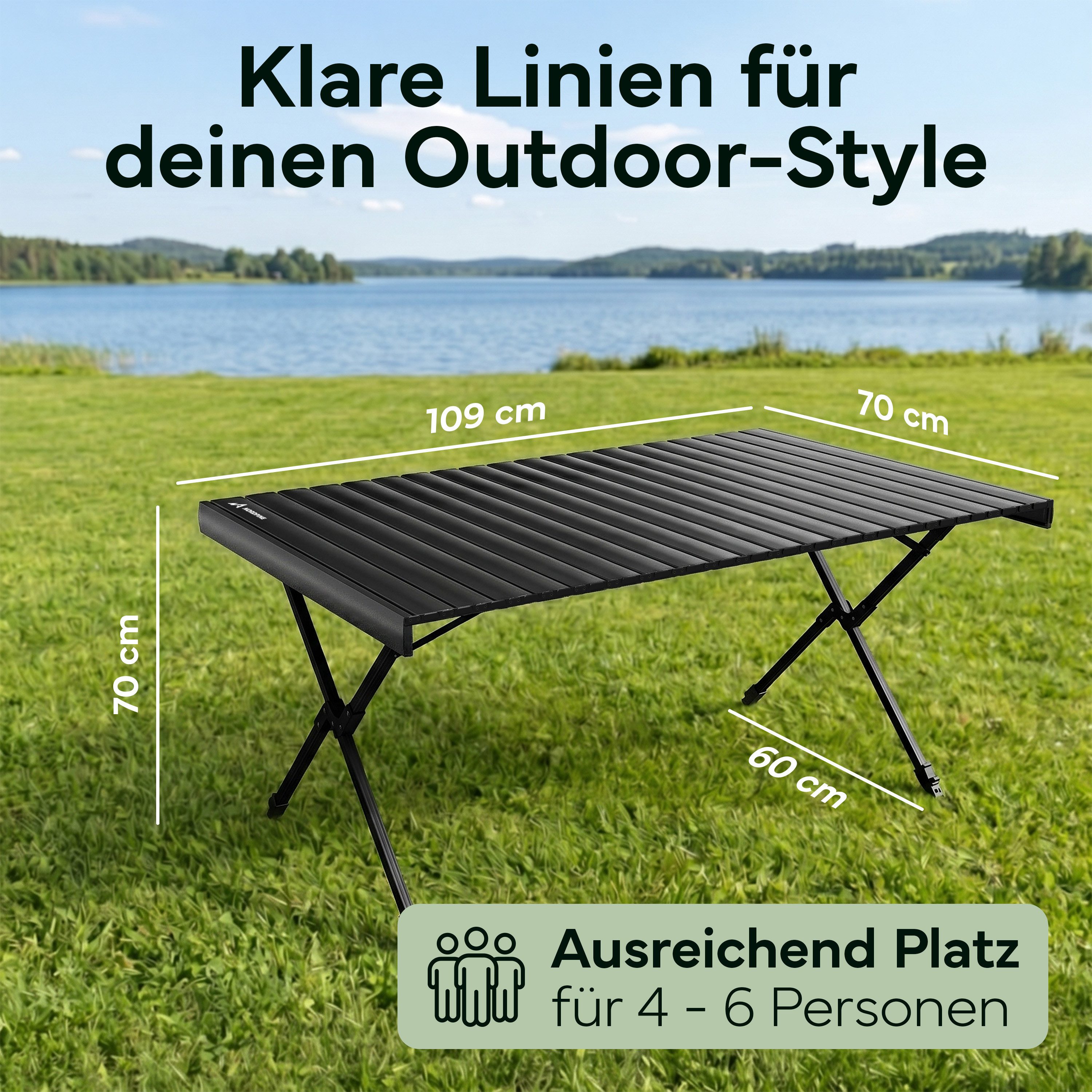 NEOLYMP Campingtisch Aluminium Campingtisch klappbar 45-68 cm mit Tragetasche (1 Tisch), Kleines Packmaß & höhenverstellbare faltbare Tischplatte