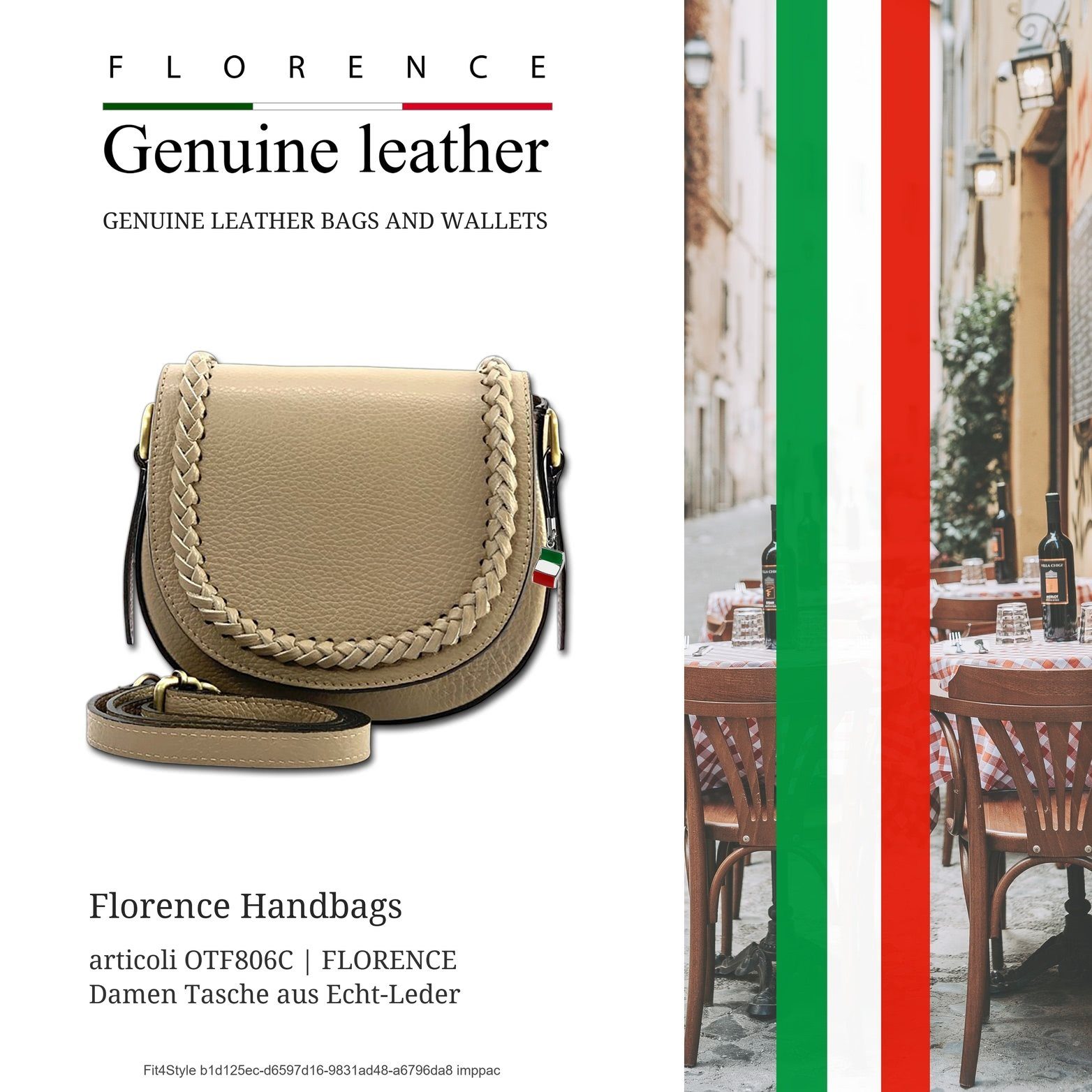 FLORENCE Umhängetasche Florence Umhängetasche Damen (Schultertasche, Umhängetasche), Damen Tasche Echtleder taupe, beige, Made-In Italy