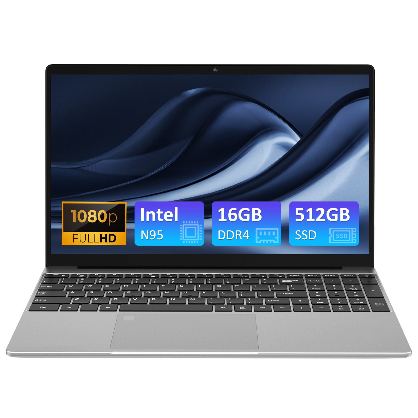 Auusda T152A Laptop, 15.6 Zoll, Intel N95, 16GB RAM, 512GB/1TB NVMe SSD Notebook (39,6 cm/15.6 Zoll, Intel Alder Lake-N95, 512 GB SSD, with Fingerprint Unlock, Cooling Fan, Webcam, Dual Speakers, Mini HDMI)