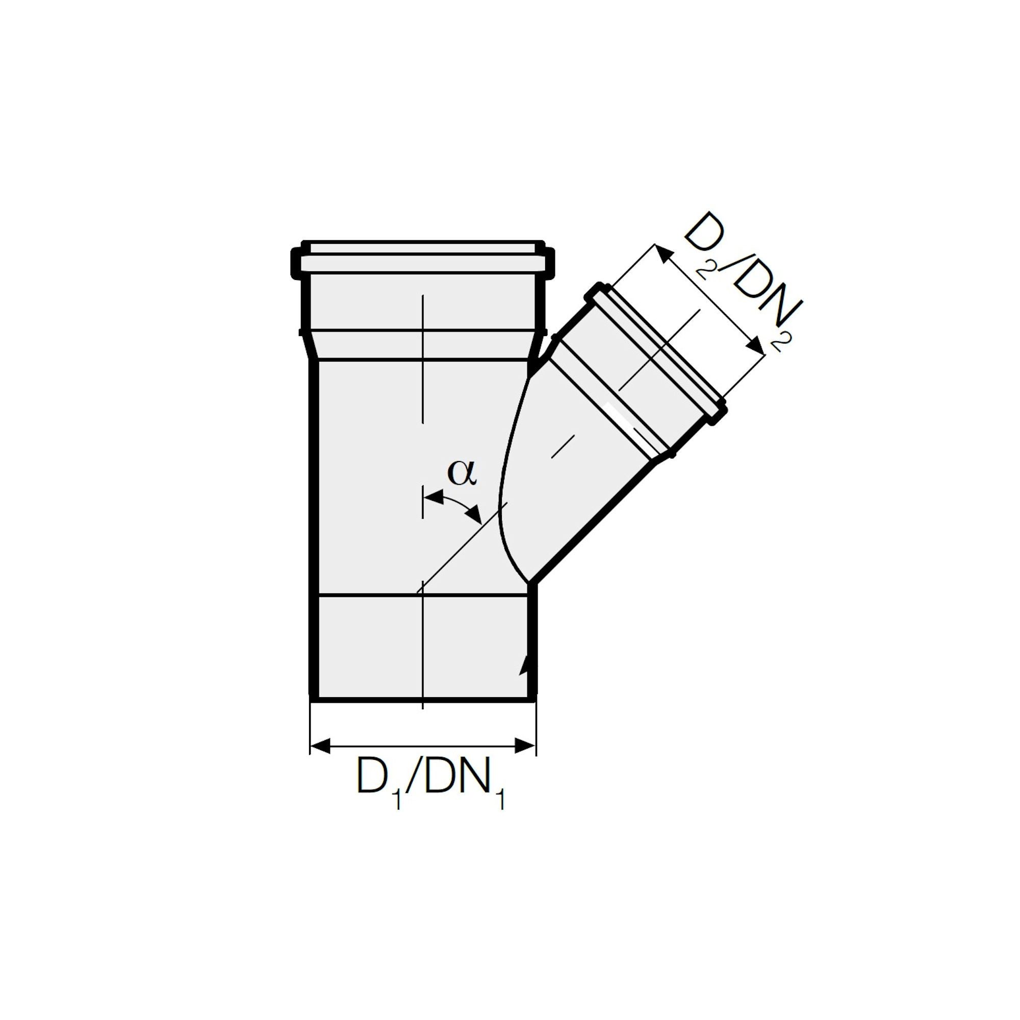 Valsir Ablaufrohr HT Abzweig einfach, mit 2 Steckmuffen - verschiedene Größen, Ø 40/40 mm 87°