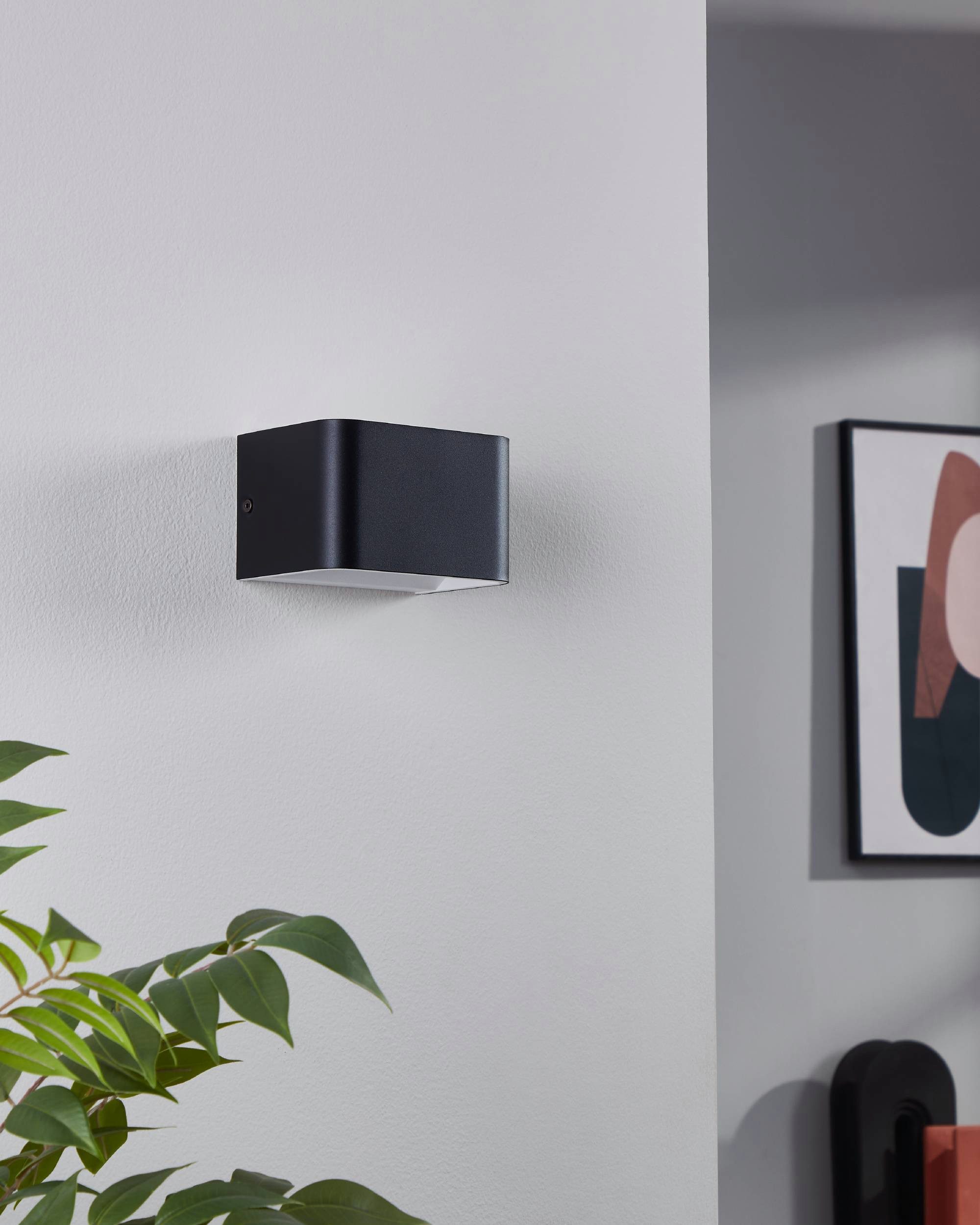 EGLO Wandleuchte Sania 4 Wandlampe, Wandspot, Aluminium, Up and Down Leuchte, Flurlampe, LED fest integriert, Warmweiß, Wand-/Deckenleuchte - L13 x H8 x AL9 cm - schwarz, weiß - 6W inkl.