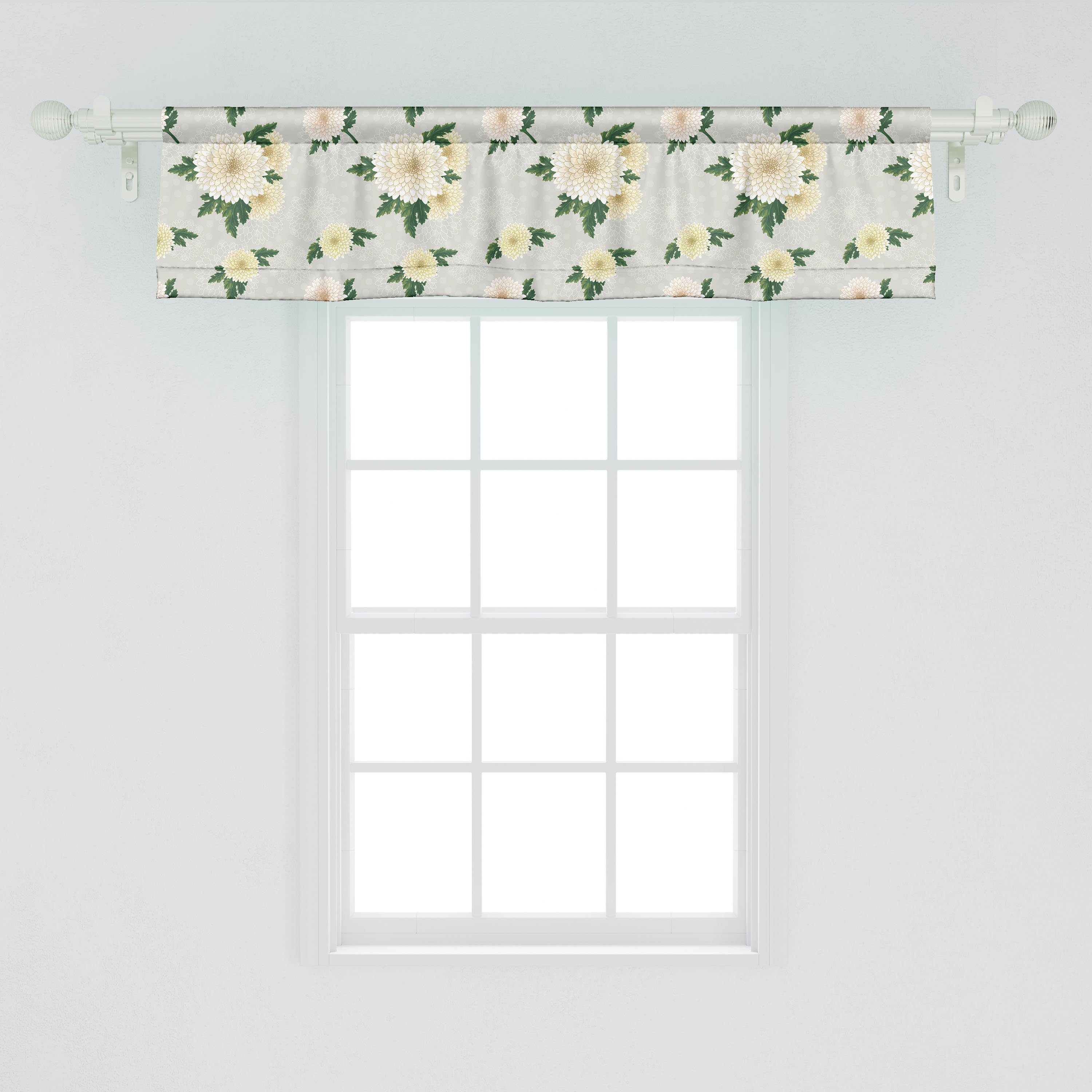 Vorhang für Schlafzimmer Dekor Microfaser, Scheibengardine Küche Tone Chrysanthemen Gedämpfte Stangentasche, mit Jahrgang Volant Abakuhaus,