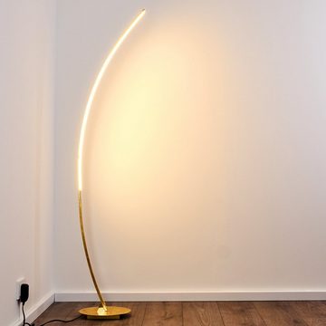 hofstein Stehlampe »Brie« LED Designer Standlampe in Gold, 3000 Kelvin, gebogene Stehleuchte mit Fußschalter und Kabel, Leselampe,1100 Lumen
