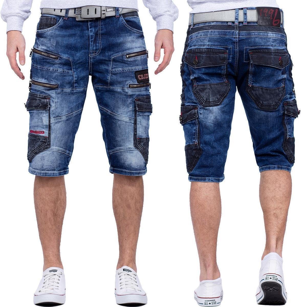 Cipo & Baxx Jeansshorts Herren regular fit Kurze Hose Stonewashed BA-CK234 mit eißverschluss-Verzierungen